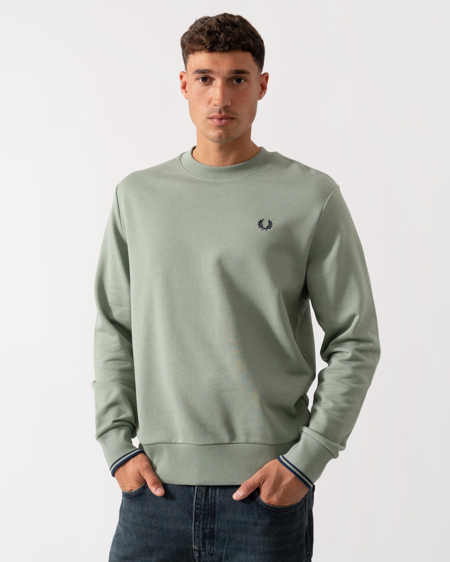Fred Perry Mens Crew Neck Sweatshirt - Bayleaf/Dark Airforce/Tennis Blue Z49