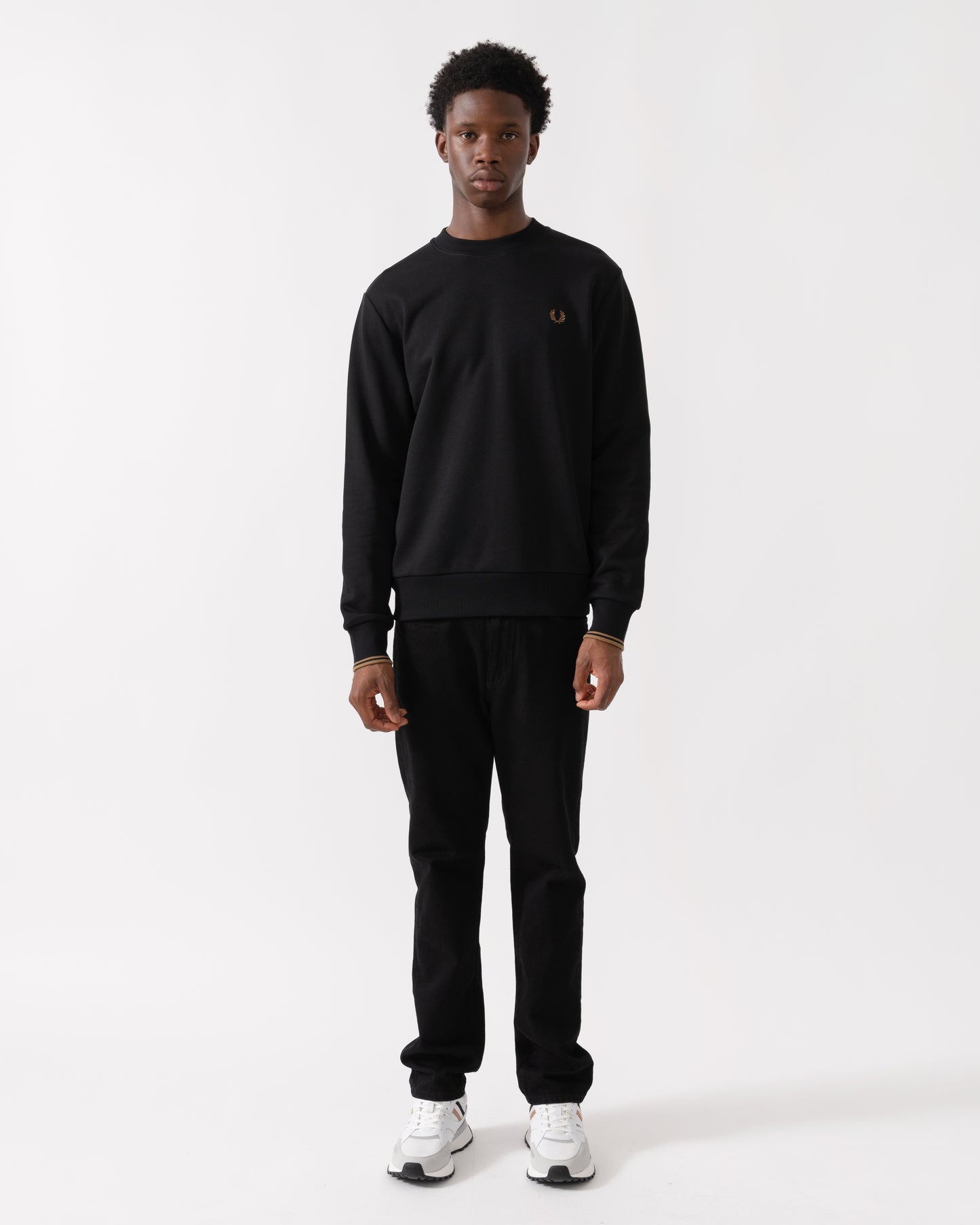 Fred Perry Mens Crew Neck Sweatshirt - Black/Shaded Stone/Shaded Stone S77