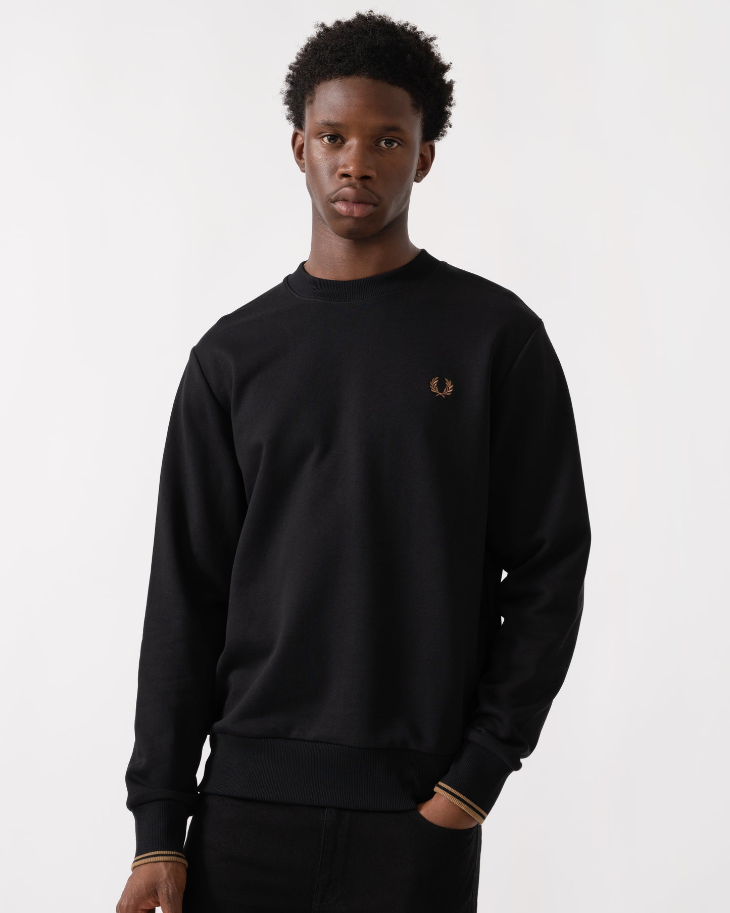 Fred Perry Mens Crew Neck Sweatshirt - Black/Shaded Stone/Shaded Stone S77