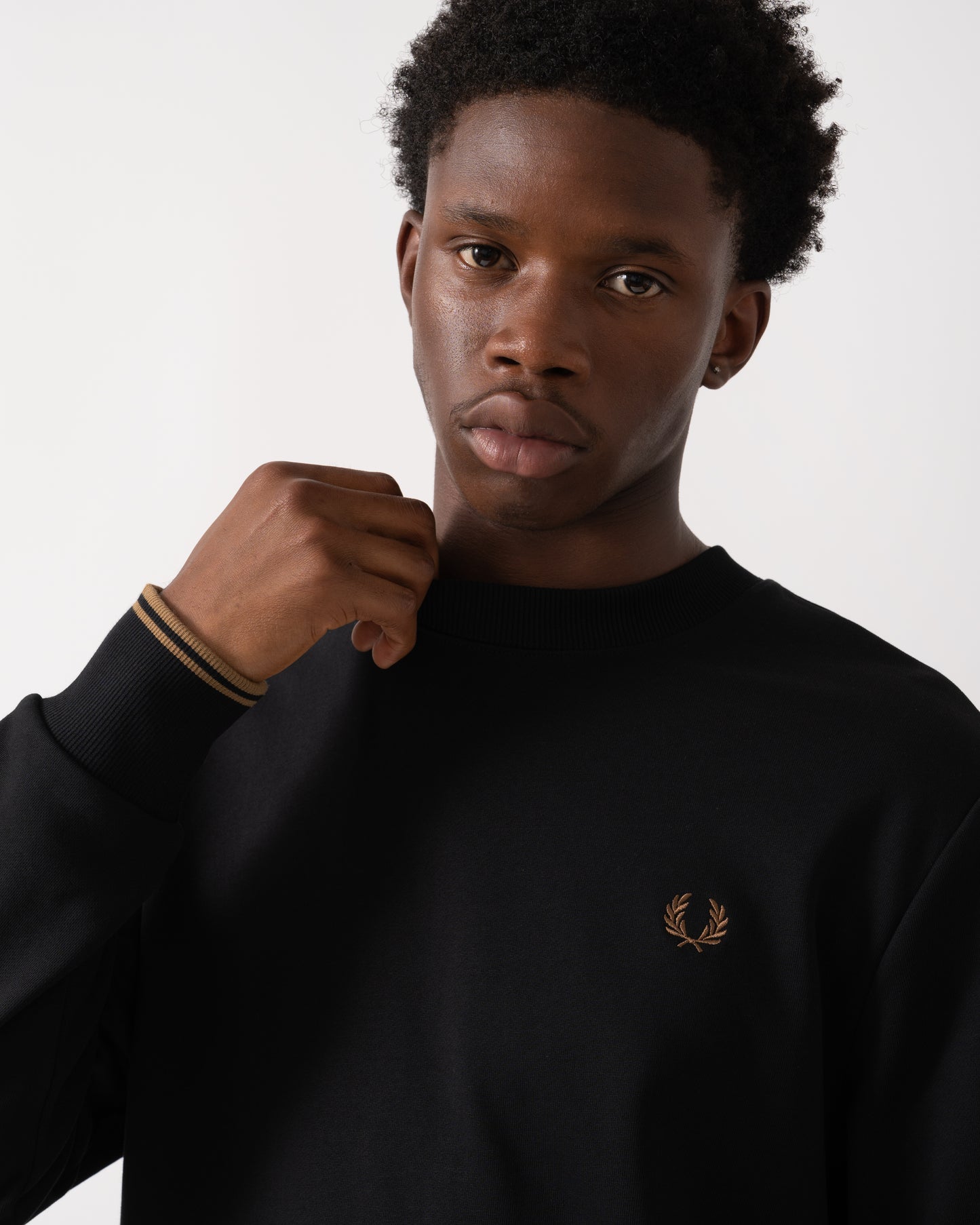 Fred Perry Mens Crew Neck Sweatshirt - Black/Shaded Stone/Shaded Stone S77