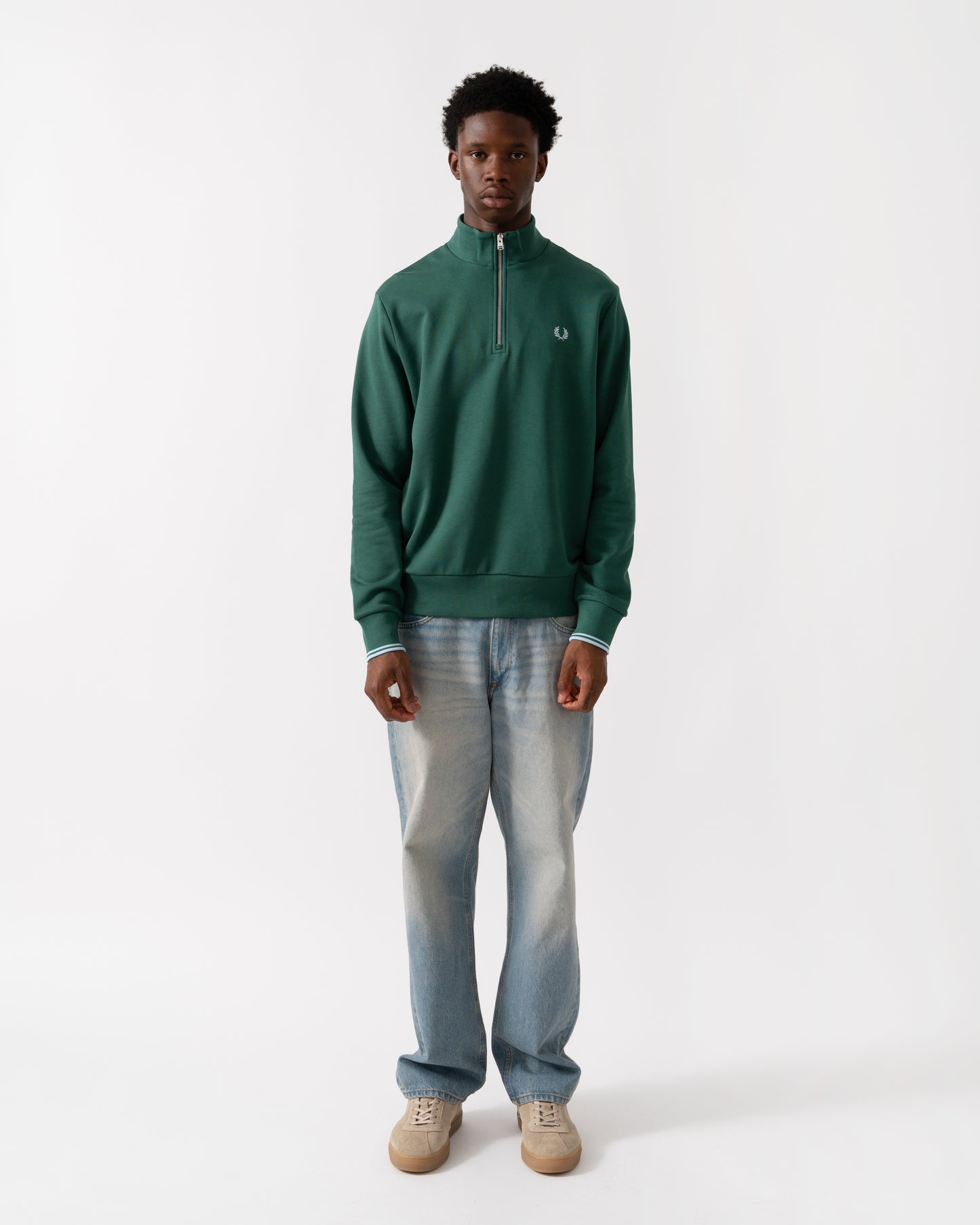 Fred Perry Mens Half Zip Sweatshirt - Sport Green/Track Blue Z59