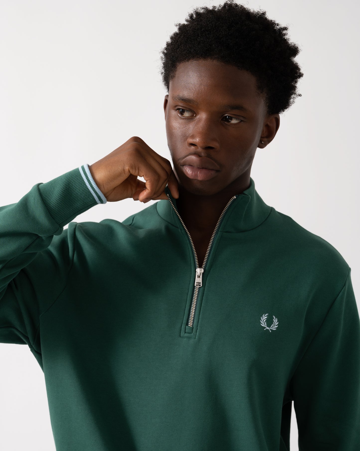 Fred Perry Mens Half Zip Sweatshirt - Sport Green/Track Blue Z59