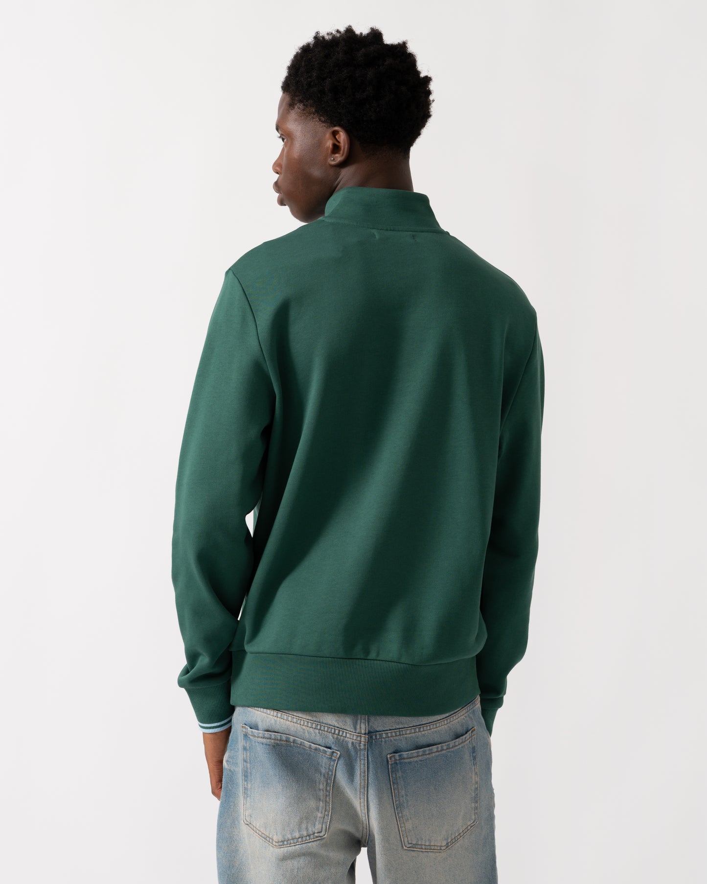 Fred Perry Mens Half Zip Sweatshirt - Sport Green/Track Blue Z59
