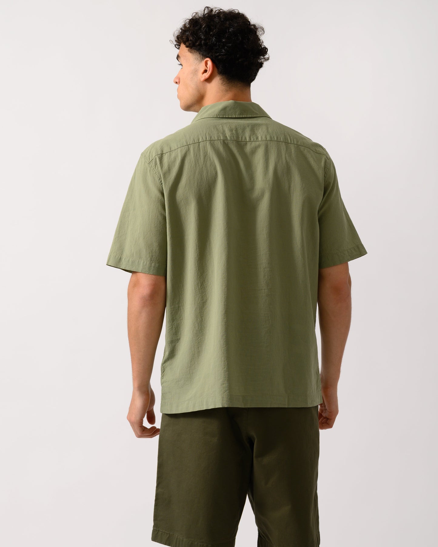 Fred Perry Mens Lightweight Texture Revere Collar Short Sleeve Shirt - Olive Mint X88