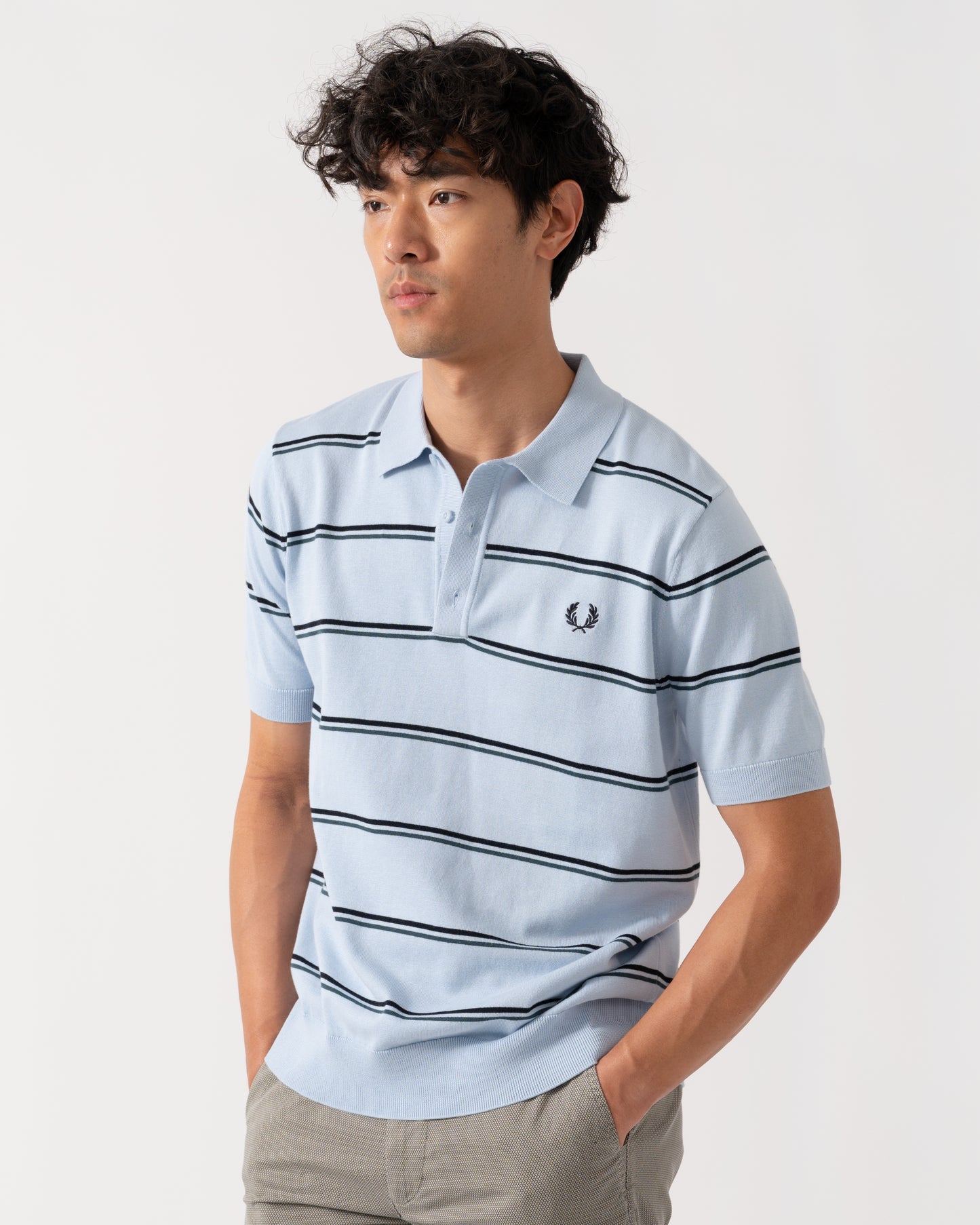 Fred Perry Mens Striped Knitted Shirt