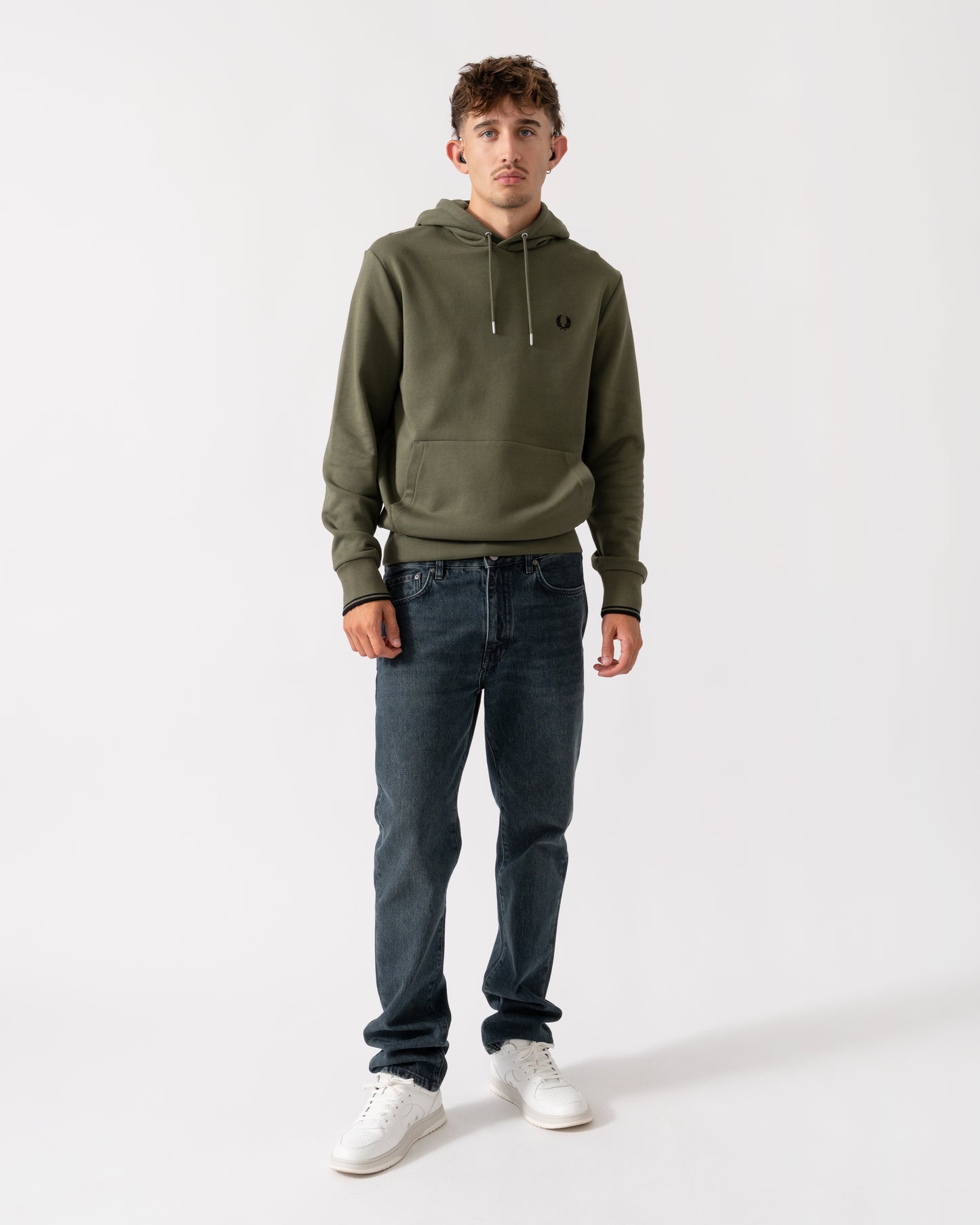 Fred Perry Mens Tipped Hooded Sweatshirt - Laurel Wreath Green/Black Z50