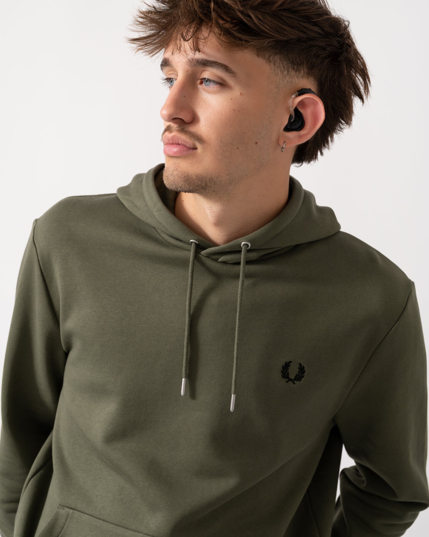 Fred Perry Mens Tipped Hooded Sweatshirt - Laurel Wreath Green/Black Z50