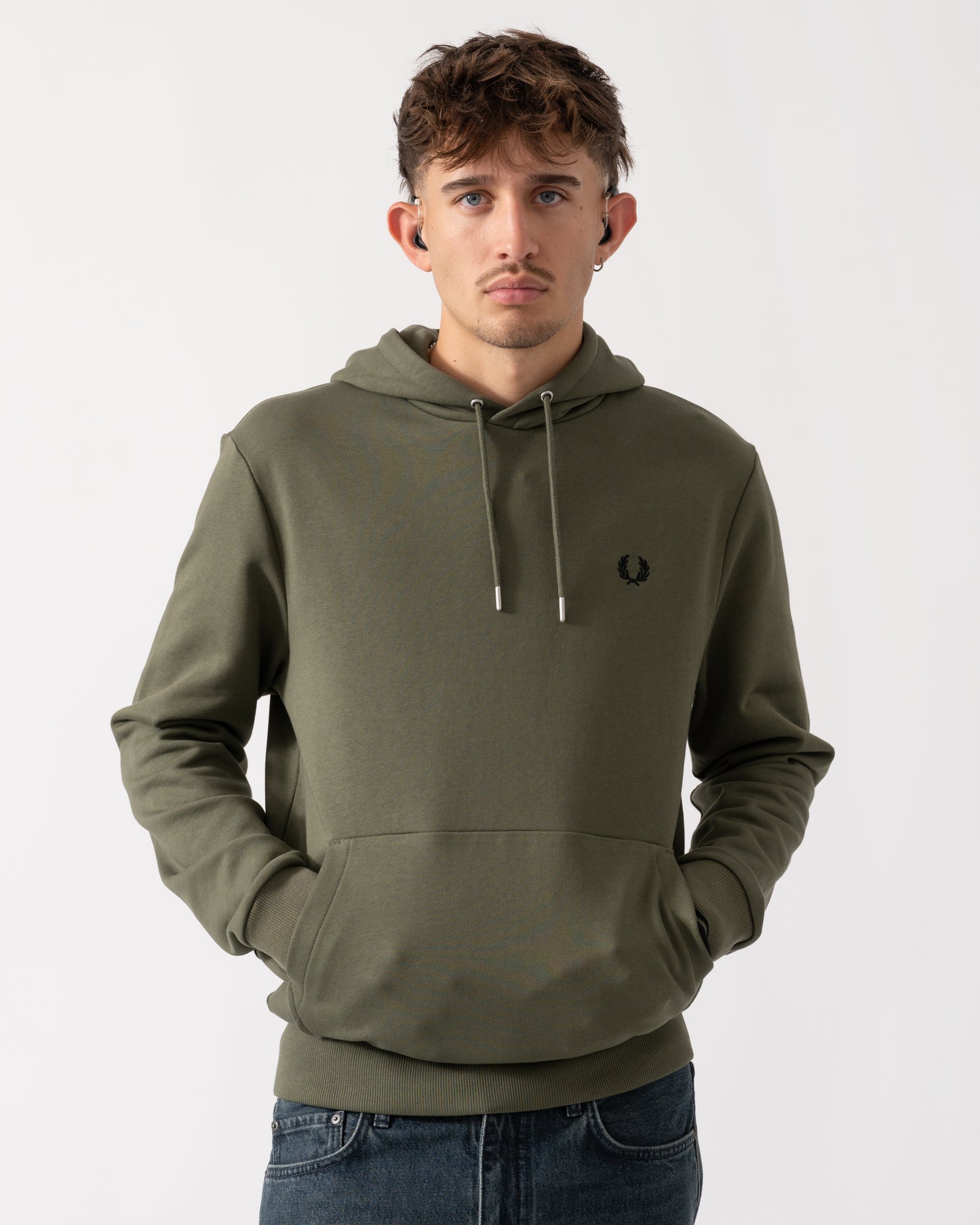 Fred Perry Mens Tipped Hooded Sweatshirt - Laurel Wreath Green/Black Z50