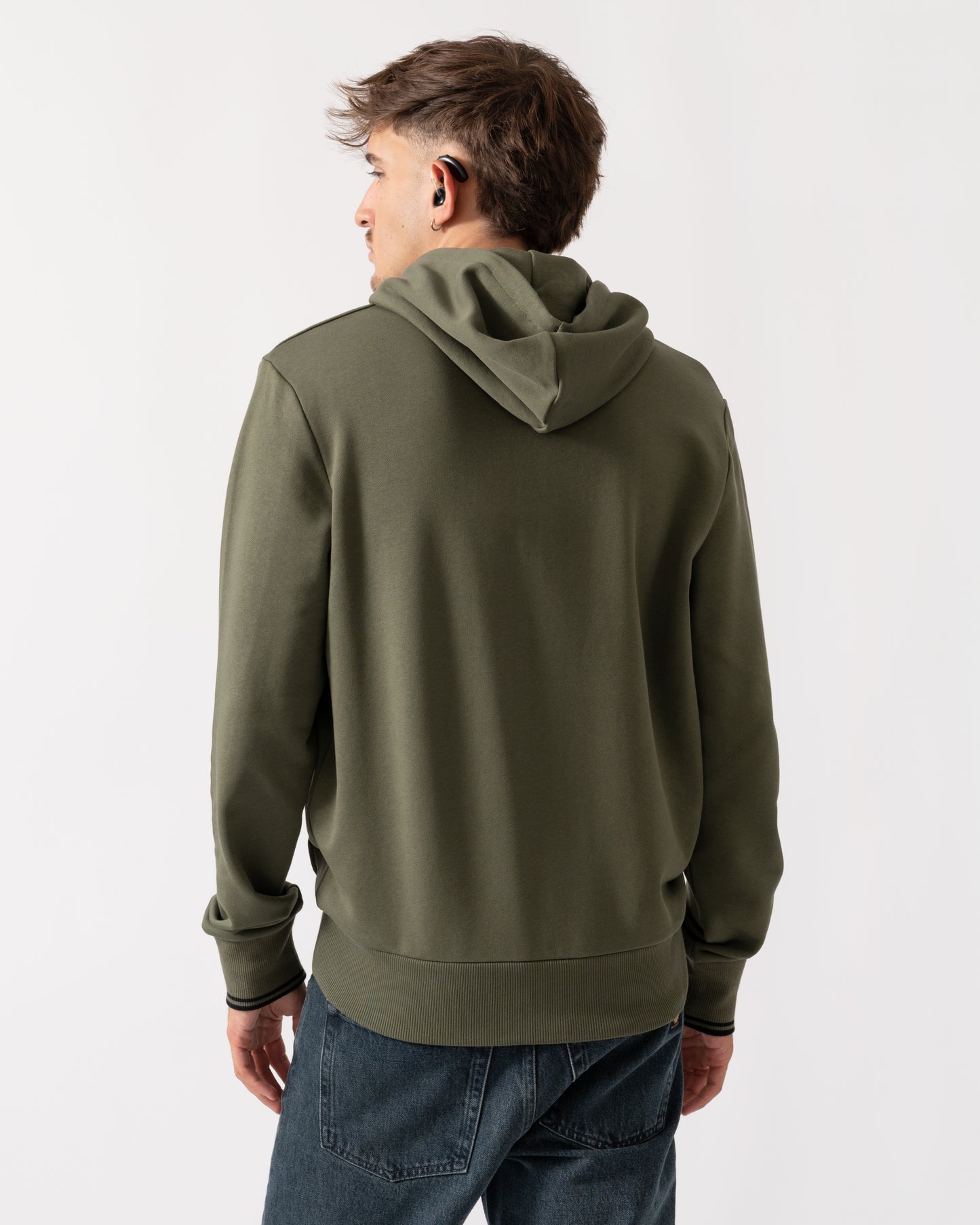 Fred Perry Mens Tipped Hooded Sweatshirt - Laurel Wreath Green/Black Z50