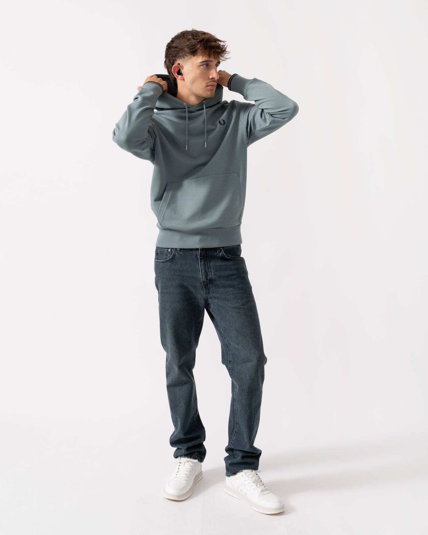 Fred Perry Mens Tipped Hooded Sweatshirt - Stockport Blue/Navy Z56