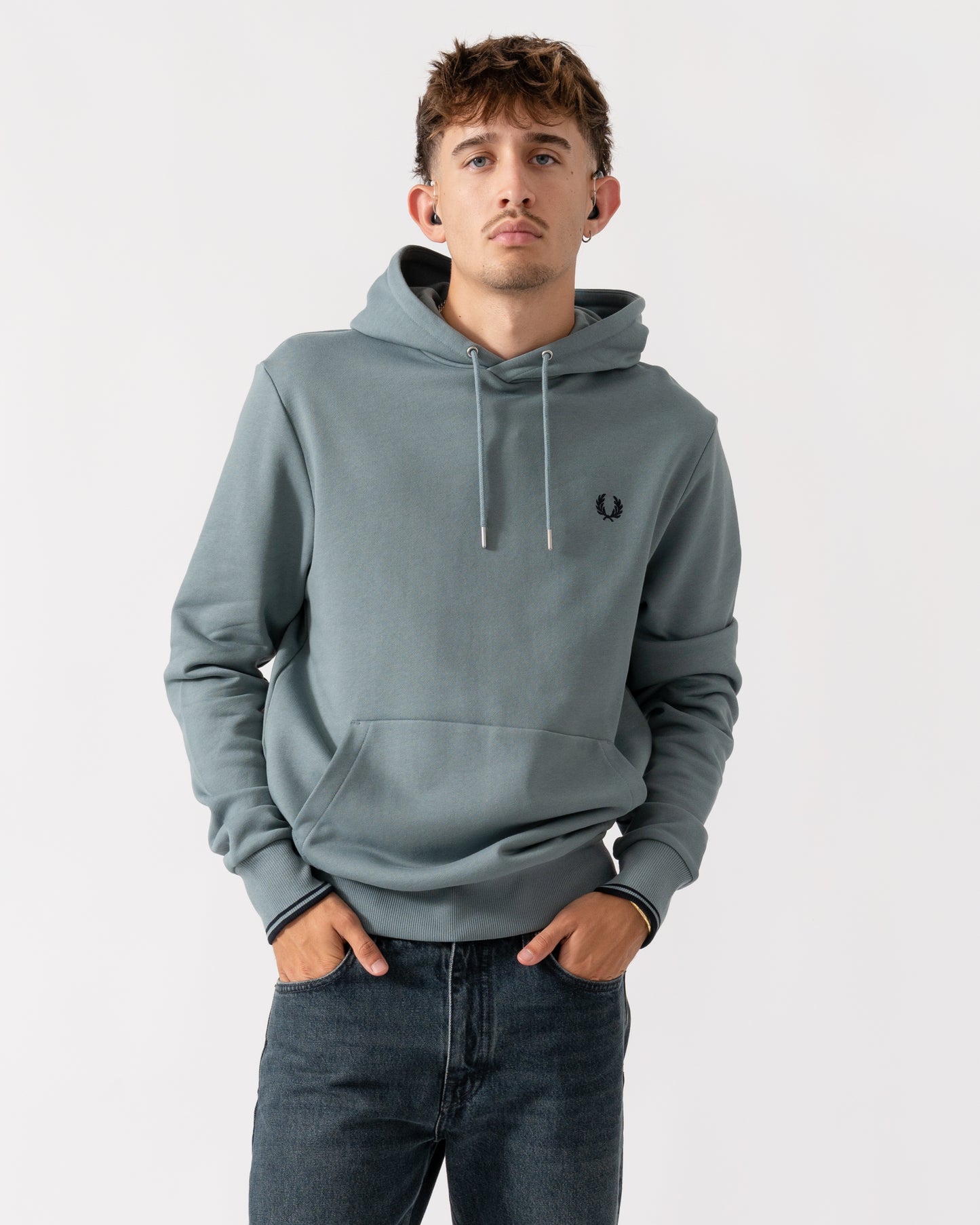 Fred Perry Mens Tipped Hooded Sweatshirt - Stockport Blue/Navy Z56