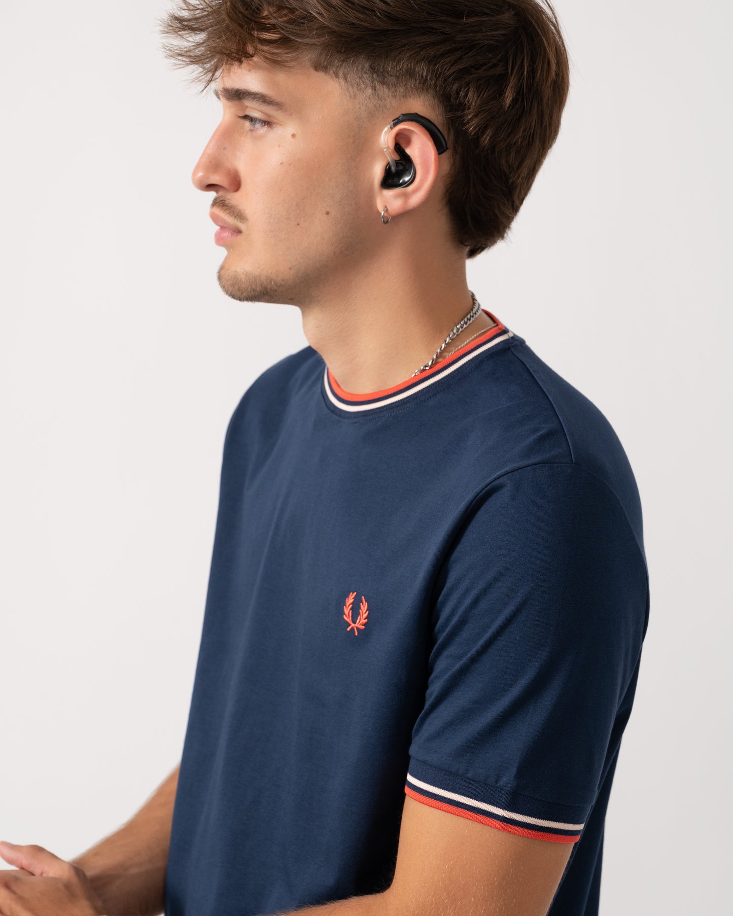 Fred Perry Mens Twin Tipped T-Shirt - Tennis Blue/Silky Peach/Flamingo Tan Z57