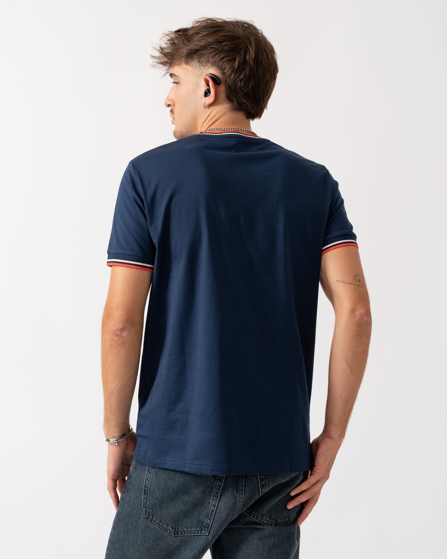Fred Perry Mens Twin Tipped T-Shirt - Tennis Blue/Silky Peach/Flamingo Tan Z57