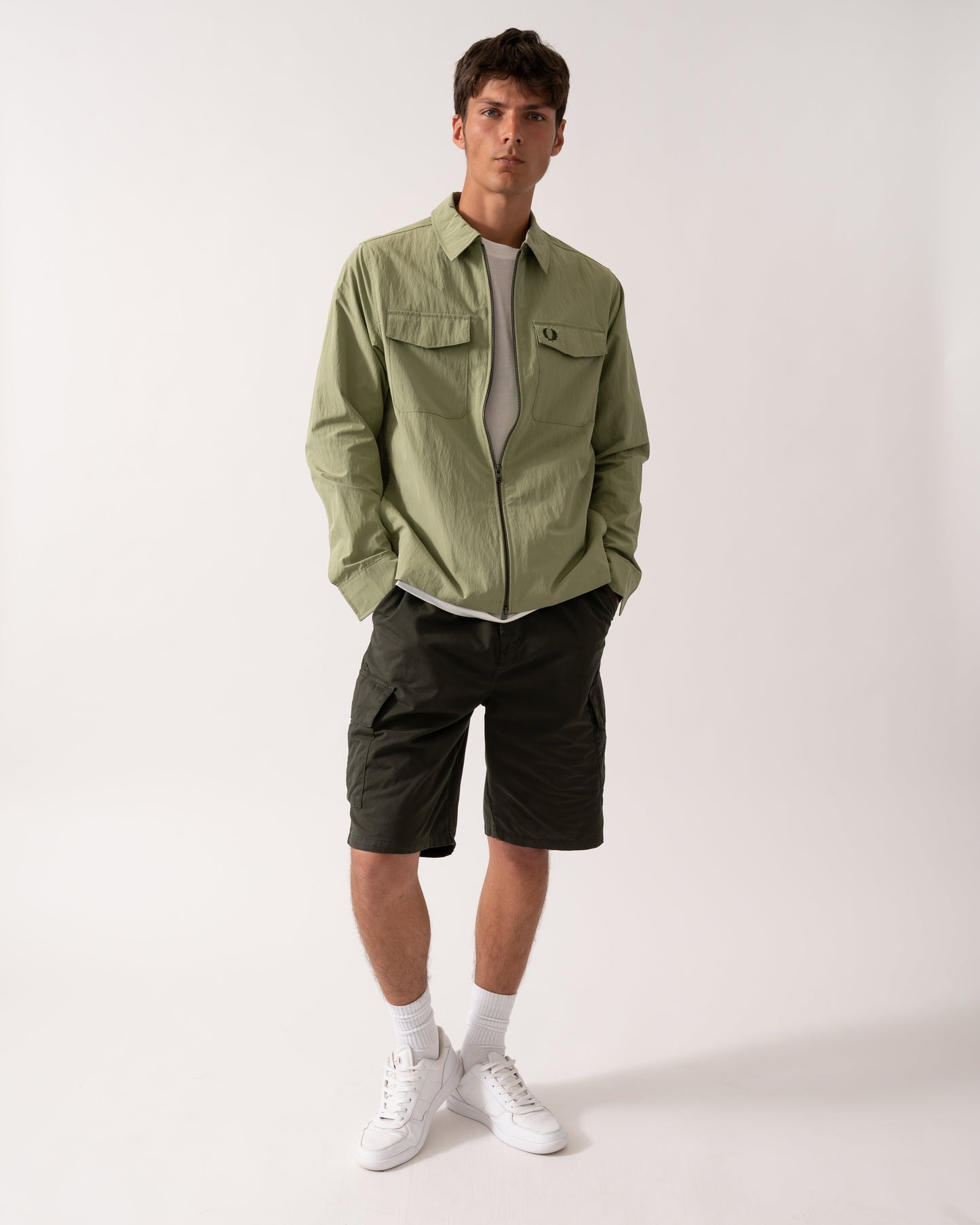 Fred Perry Mens Zip Overshirt - Olive Mint X88