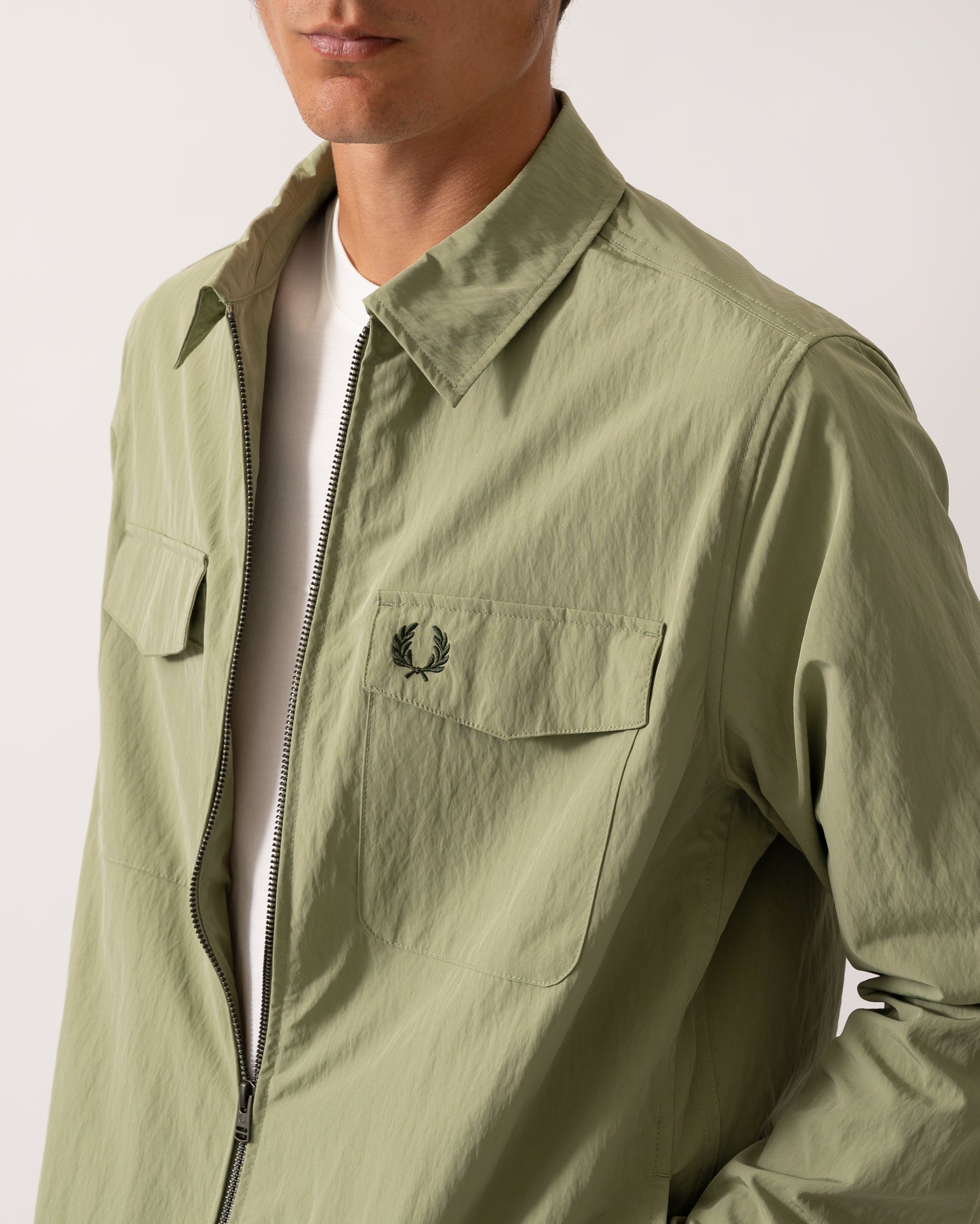 Fred Perry Mens Zip Overshirt - Olive Mint X88