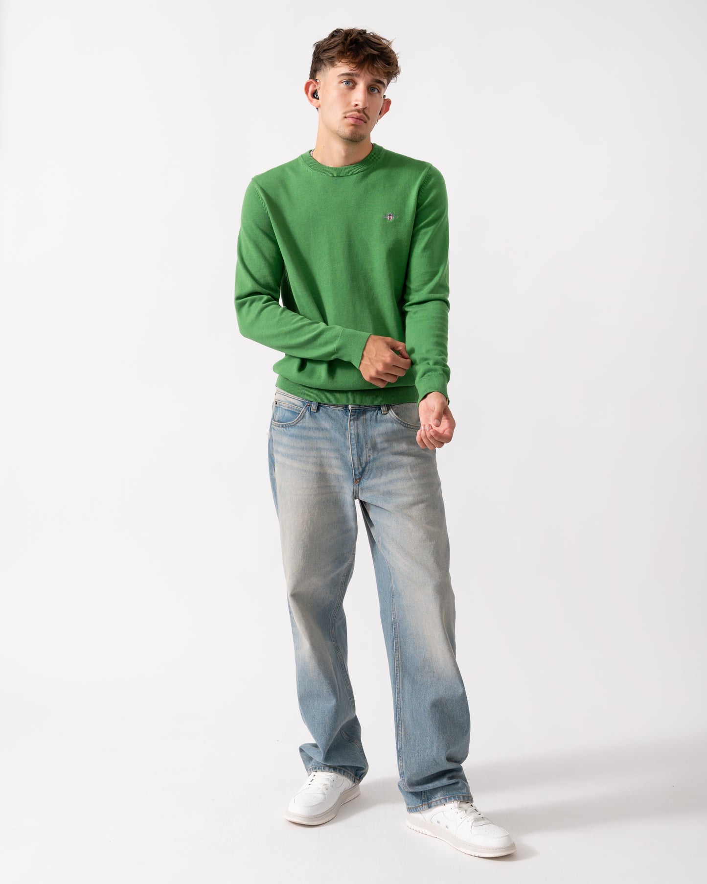 GANT Mens Classic Cotton Crew Neck Jumper - 366 Grass Green