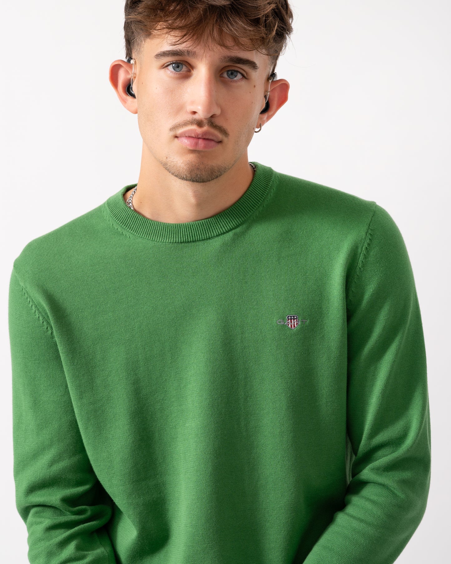 GANT Mens Classic Cotton Crew Neck Jumper - 366 Grass Green