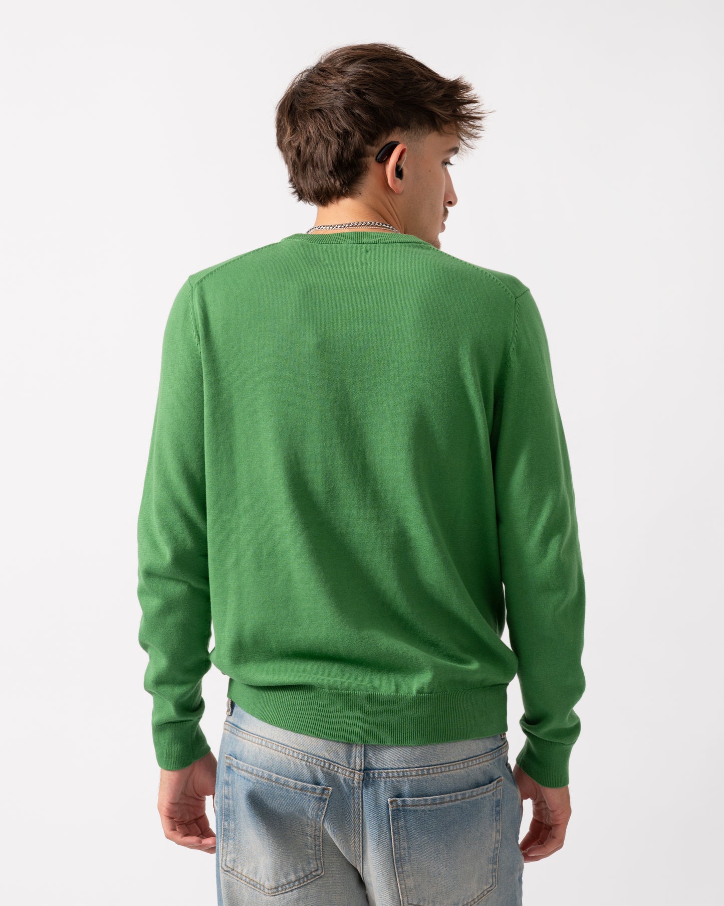 GANT Mens Classic Cotton Crew Neck Jumper - 366 Grass Green