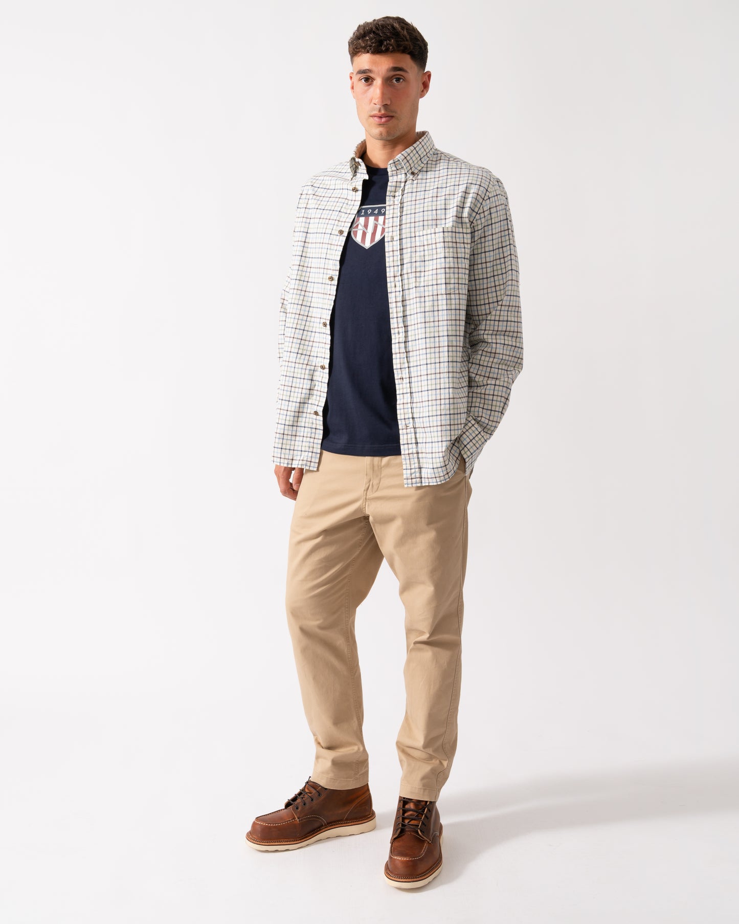 GANT Mens Long Sleeve Twill Check Shirt - 427 Clear Sky