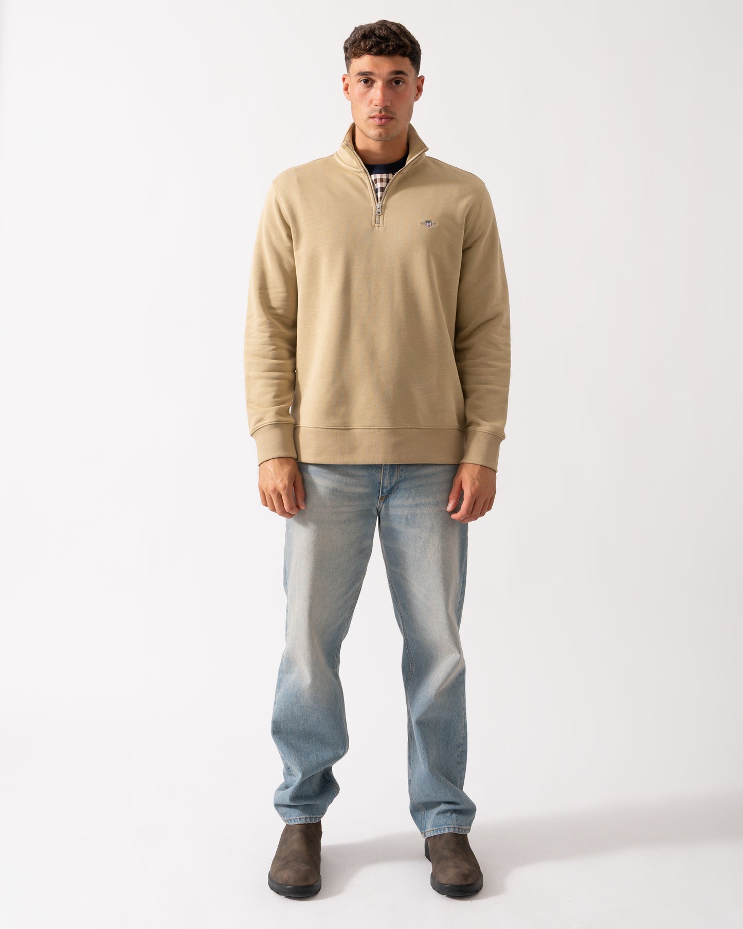 GANT Mens Regular Fit Shield Logo Half Zip Sweatshirt - 224 Woody Beige
