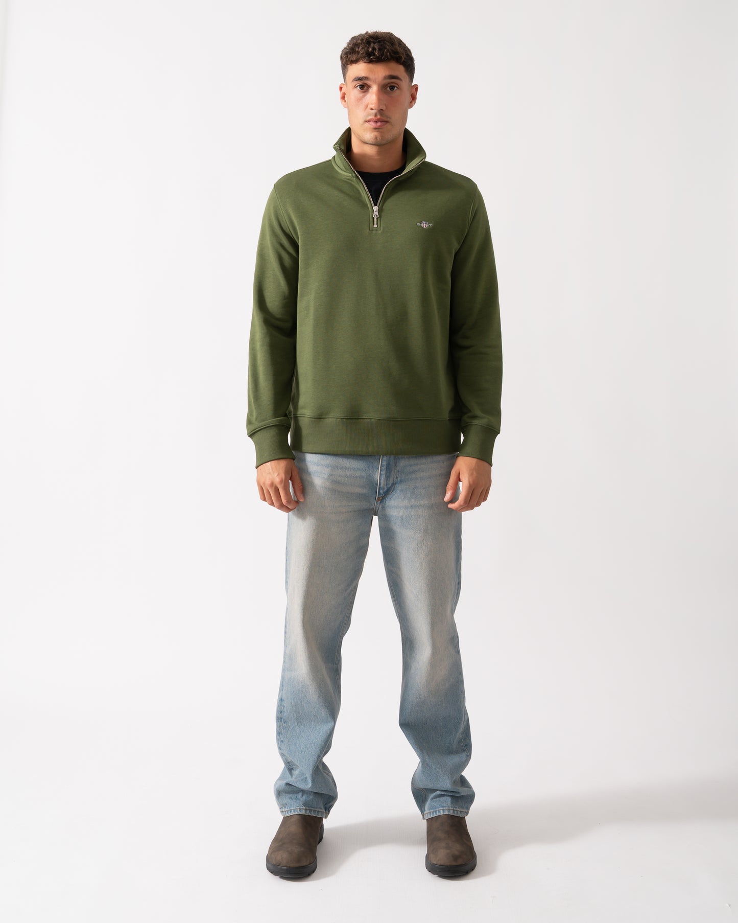 GANT Mens Regular Fit Shield Logo Half Zip Sweatshirt - 360 Country Green