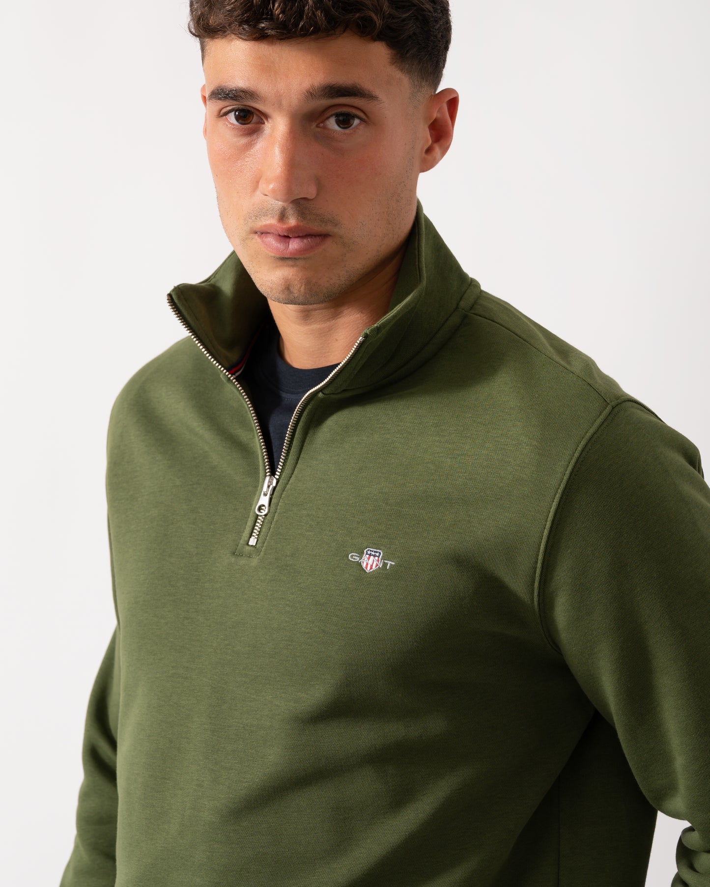 GANT Mens Regular Fit Shield Logo Half Zip Sweatshirt - 360 Country Green