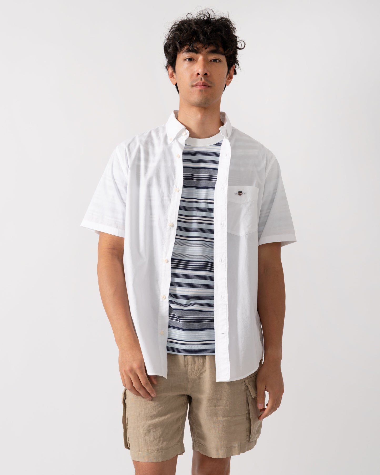GANT Mens Regular Fit Short Sleeve Poplin Shirt - 110 White