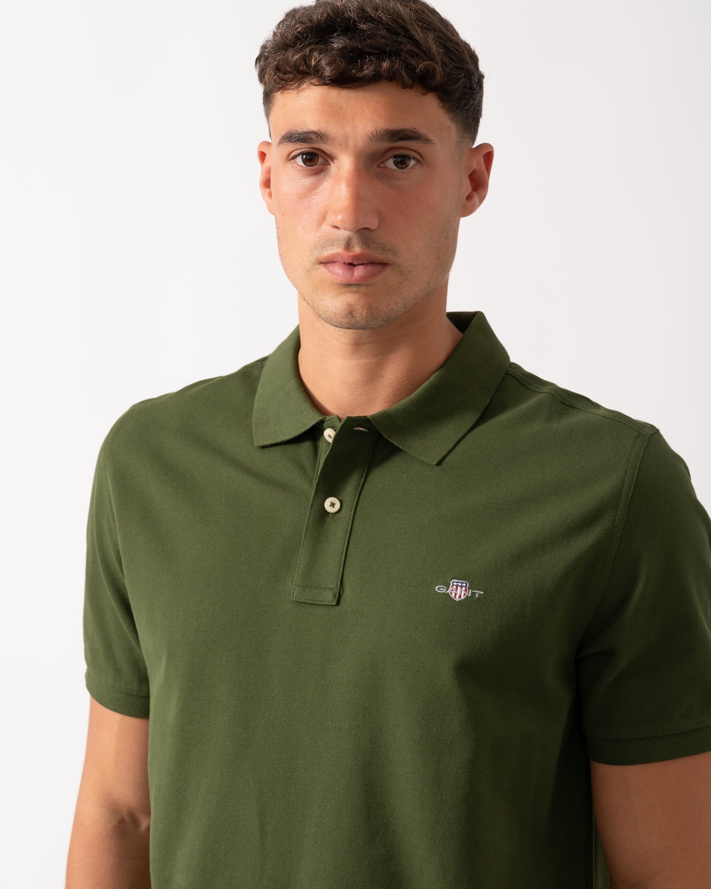 GANT Mens Regular Fit Short Sleeve Shield Logo Pique Polo - 360 Country Green