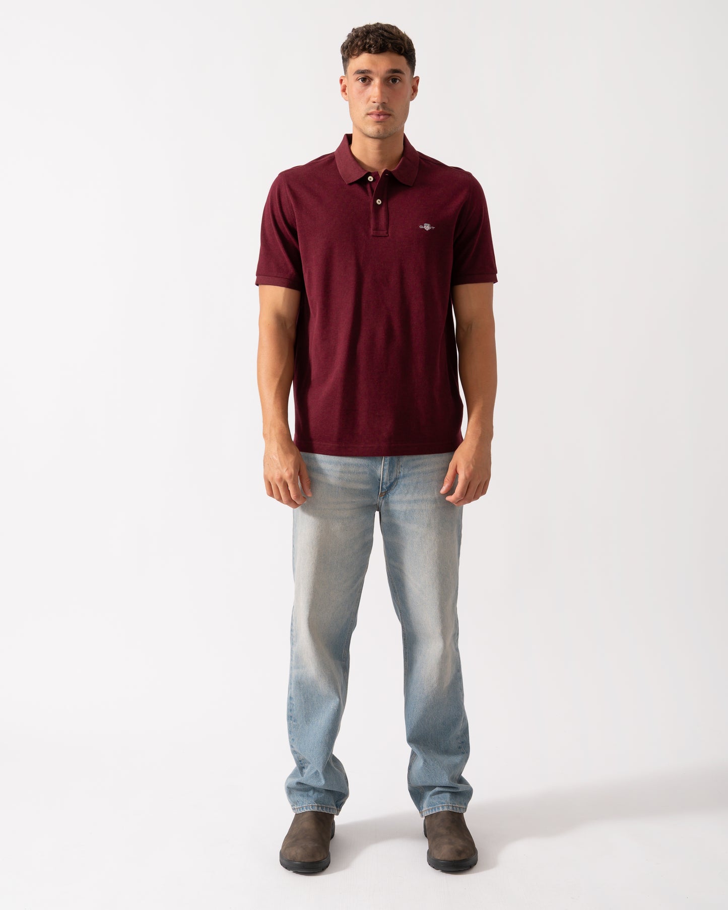 GANT Mens Regular Fit Short Sleeve Shield Logo Pique Polo - 677 Bordeaux Melange