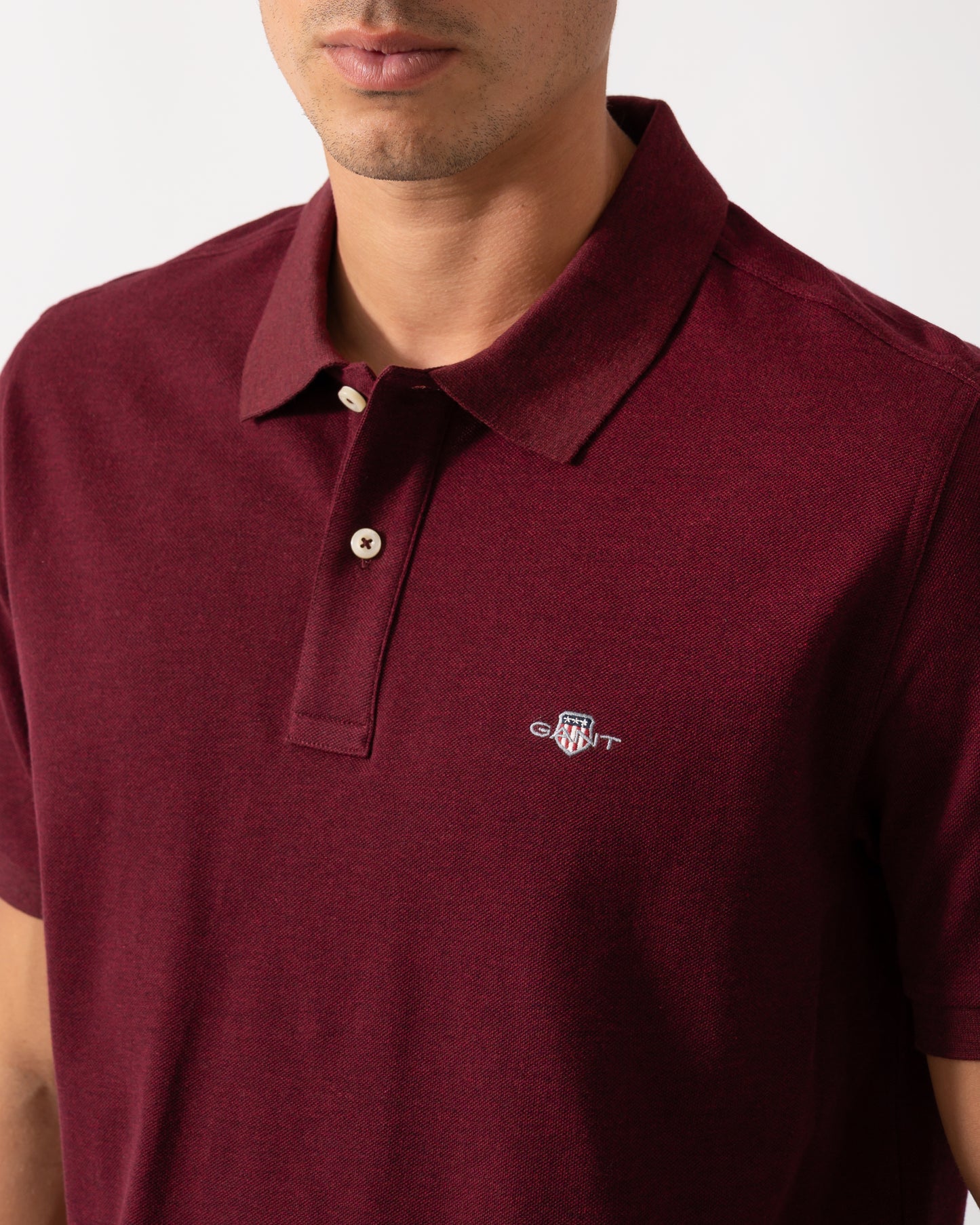 GANT Mens Regular Fit Short Sleeve Shield Logo Pique Polo - 677 Bordeaux Melange