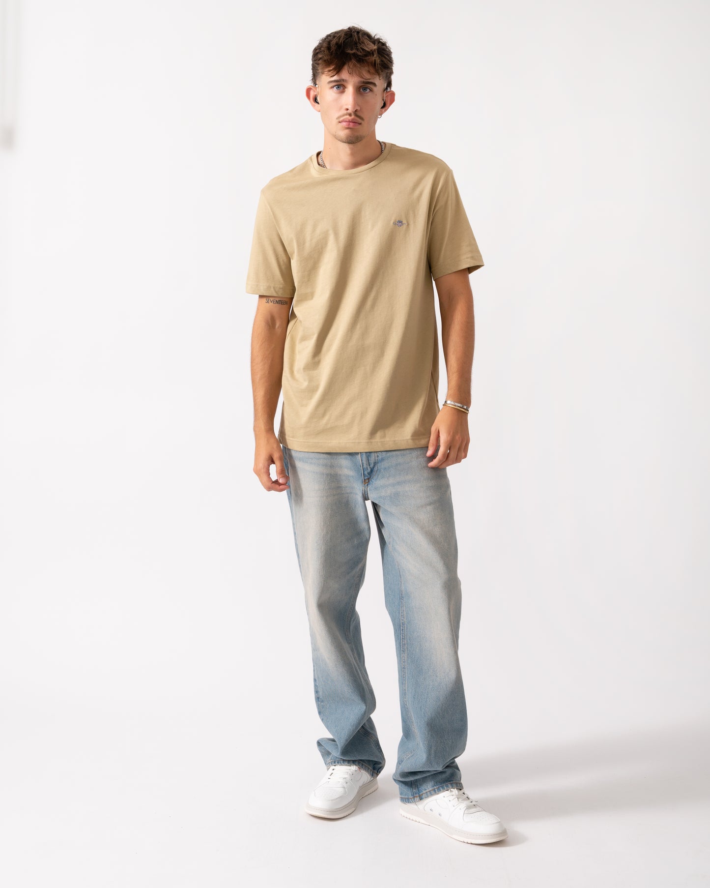 GANT Mens Regular Fit Short Sleeve Shield Logo T-Shirt - 224 Woody Beige