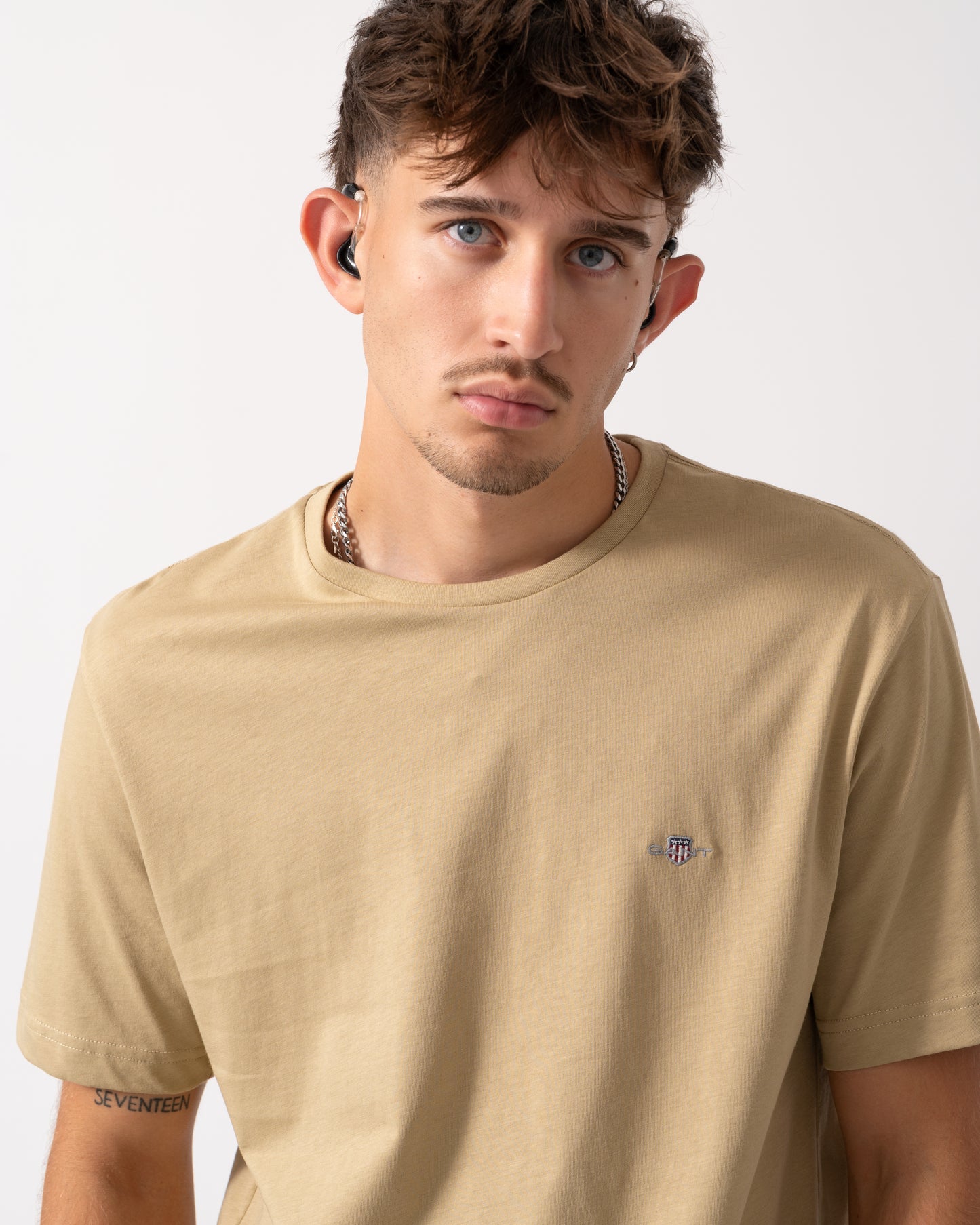 GANT Mens Regular Fit Short Sleeve Shield Logo T-Shirt - 224 Woody Beige