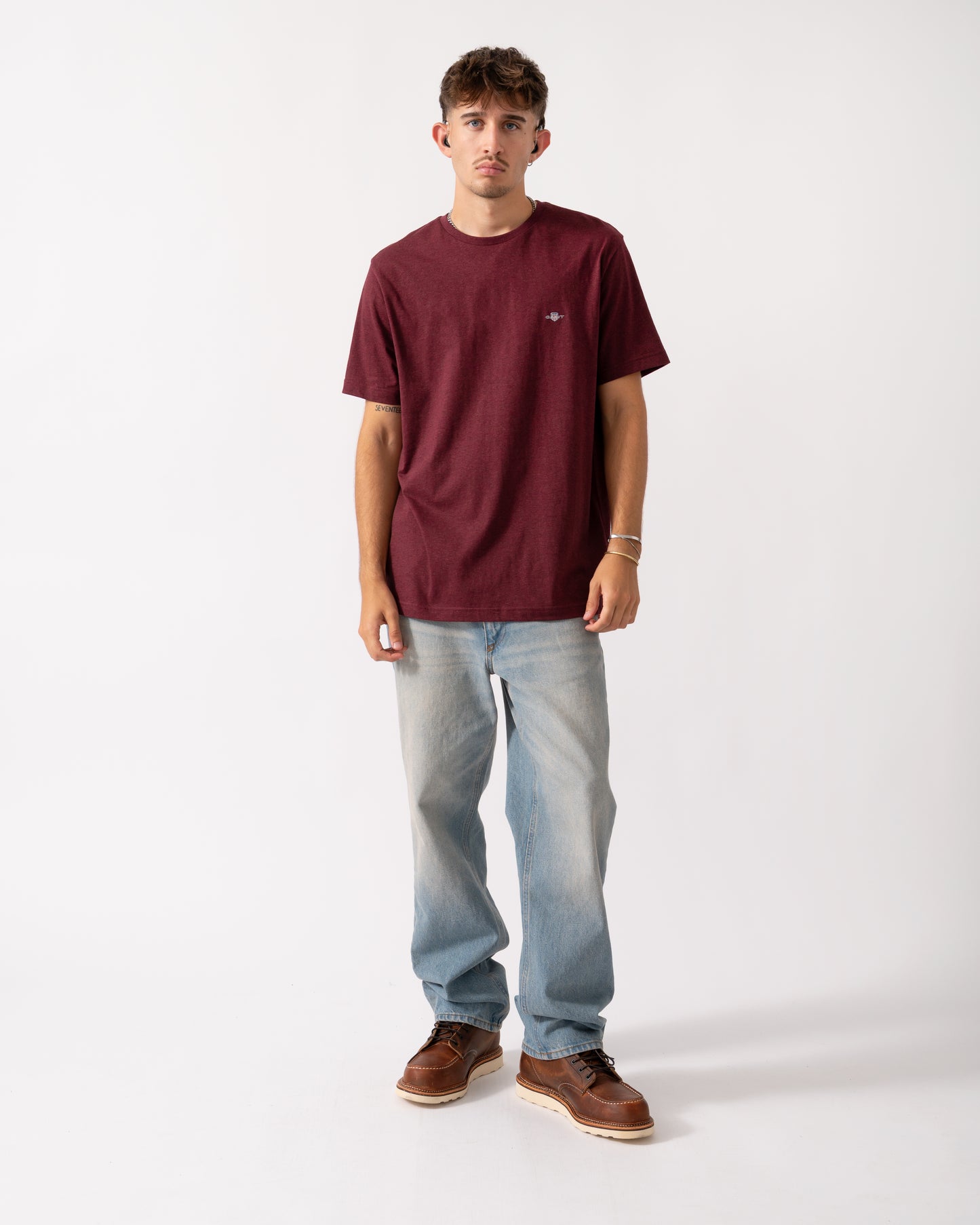 GANT Mens Regular Fit Short Sleeve Shield Logo T-Shirt - 677 Bordeaux Melange