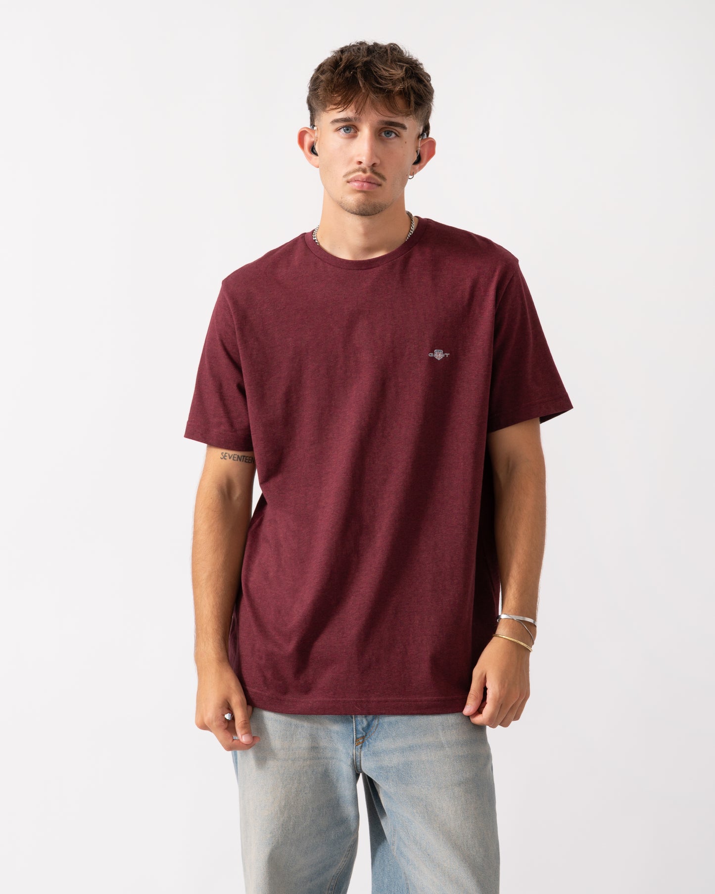 GANT Mens Regular Fit Short Sleeve Shield Logo T-Shirt - 677 Bordeaux Melange