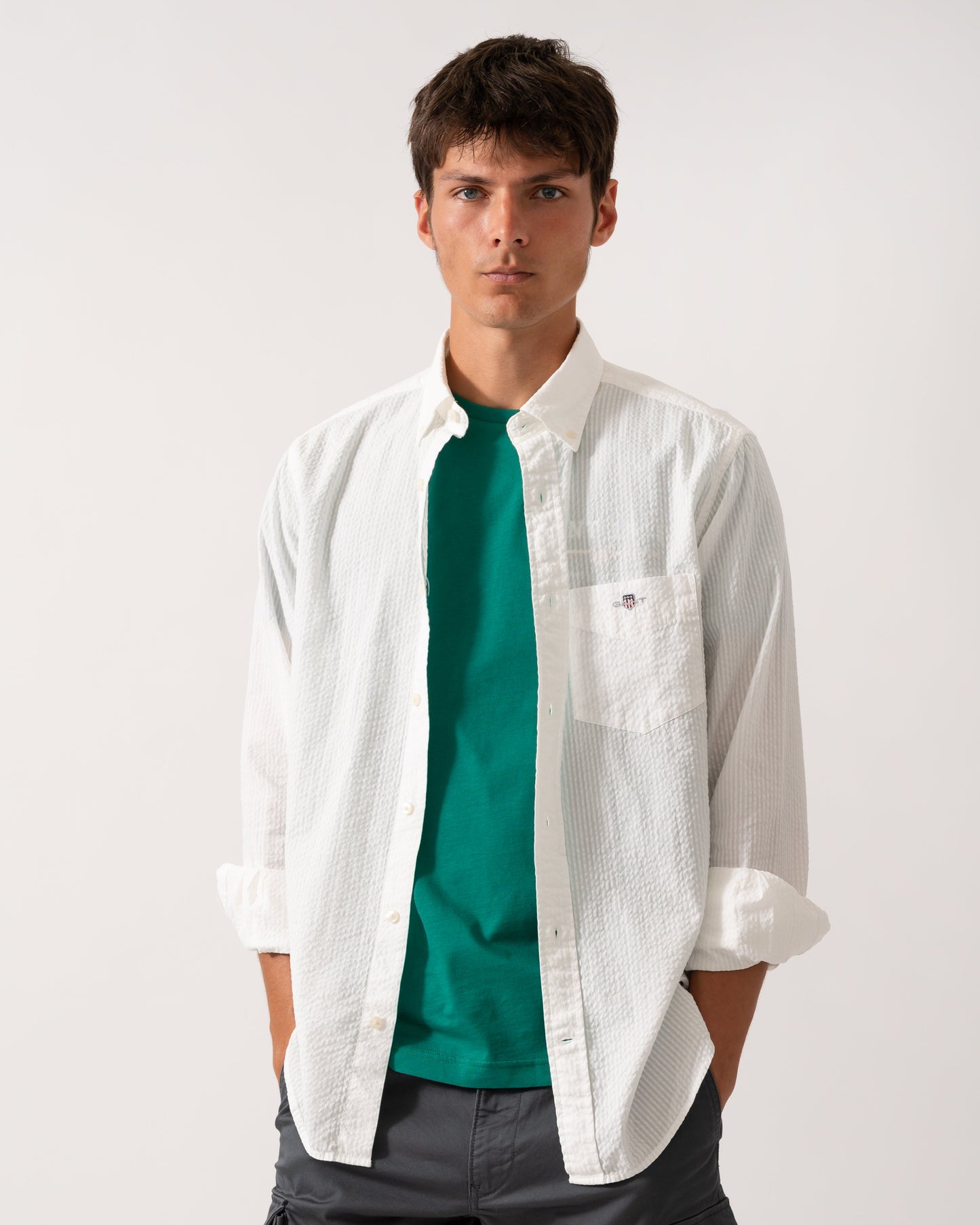 GANT Mens Regular Fit Solid Seersucker Shirt - 113 Eggshell