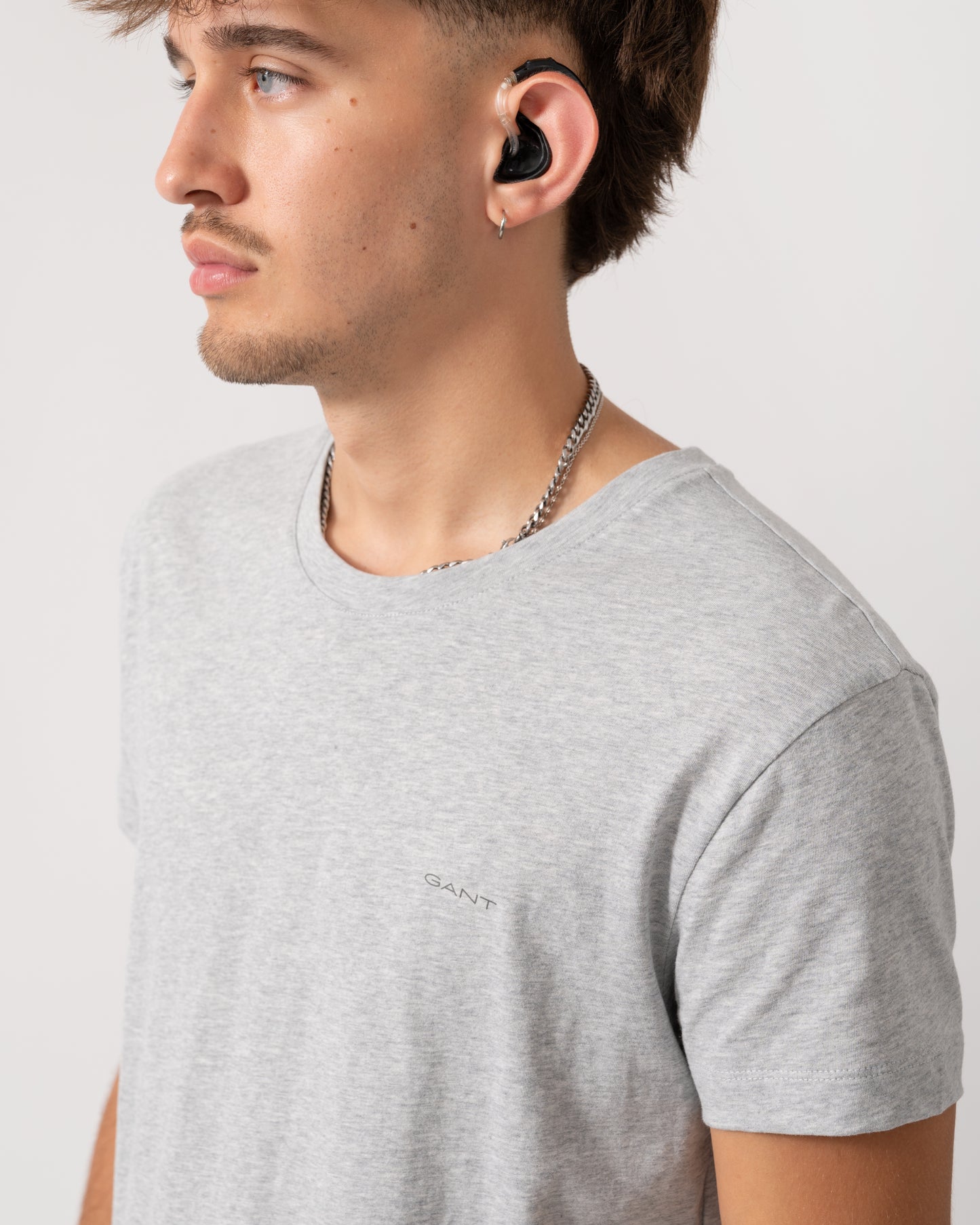 GANT 2-Pack Mens Crew Neck T-Shirts - 18 Light Grey Mel/Navy