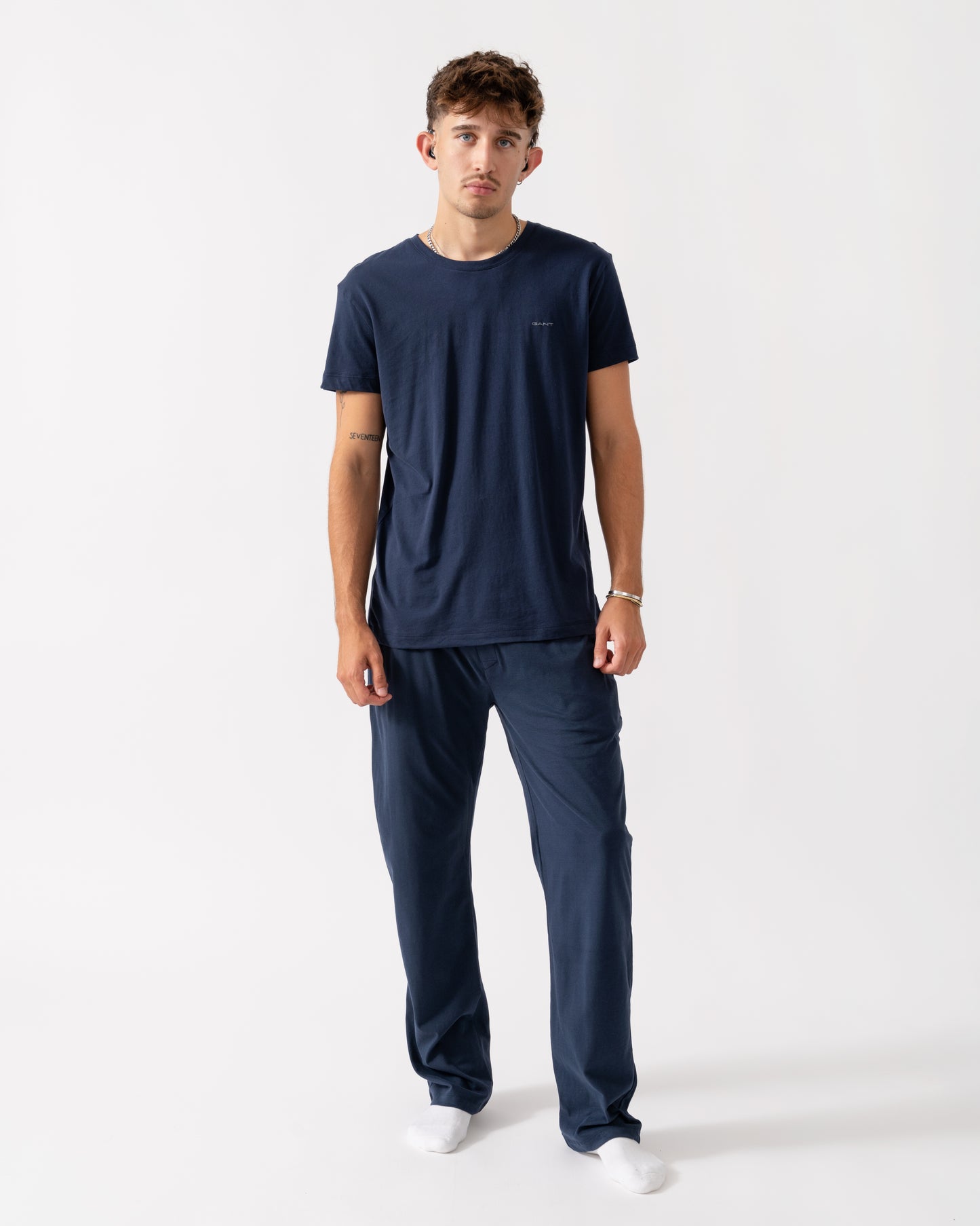 GANT 2-Pack Mens Crew Neck T-Shirts - 18 Light Grey Mel/Navy