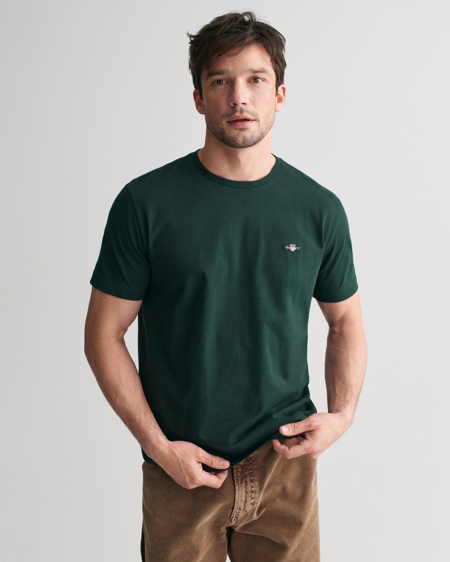 GANT Mens Regular Fit Short Sleeve Shield Logo T-Shirt - 374 Tartan Green