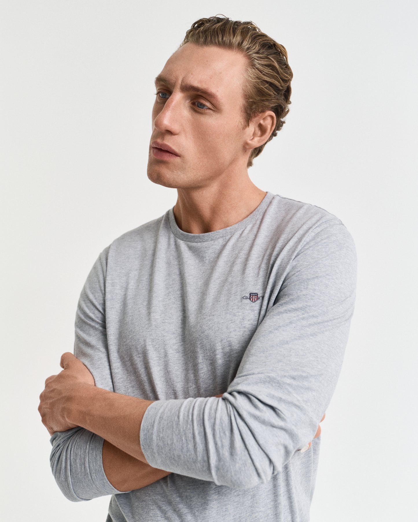 GANT Mens Regular Fit Long Sleeve Shield Logo T-Shirt - 93 Grey Melange