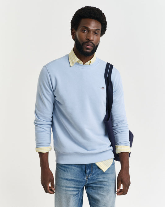 GANT Mens Regular Fit Shield Logo Crew Neck Sweatshirt - 457 Fresh Blue
