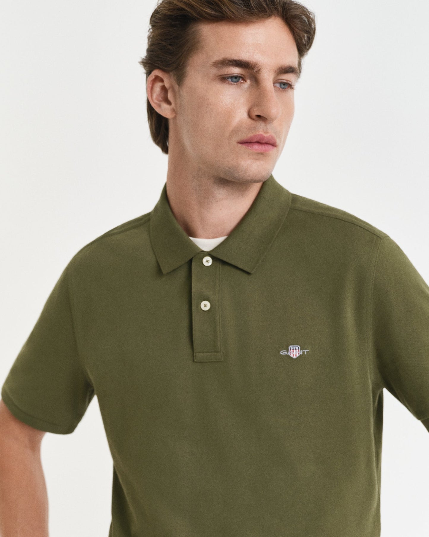 GANT Mens Regular Fit Short Sleeve Shield Logo Pique Polo - 303 Moss Green