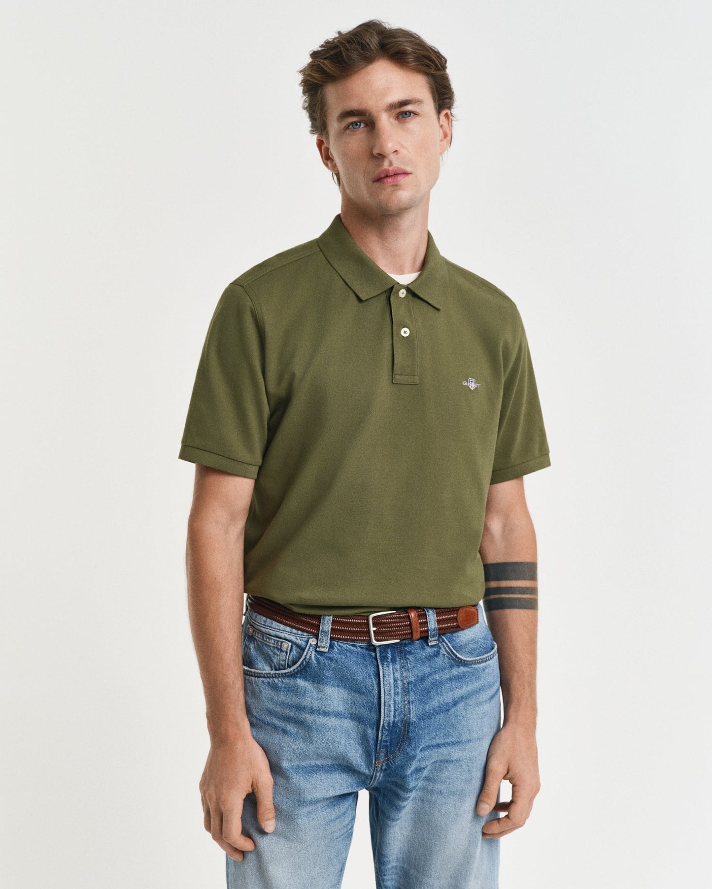 GANT Mens Regular Fit Short Sleeve Shield Logo Pique Polo - 303 Moss Green