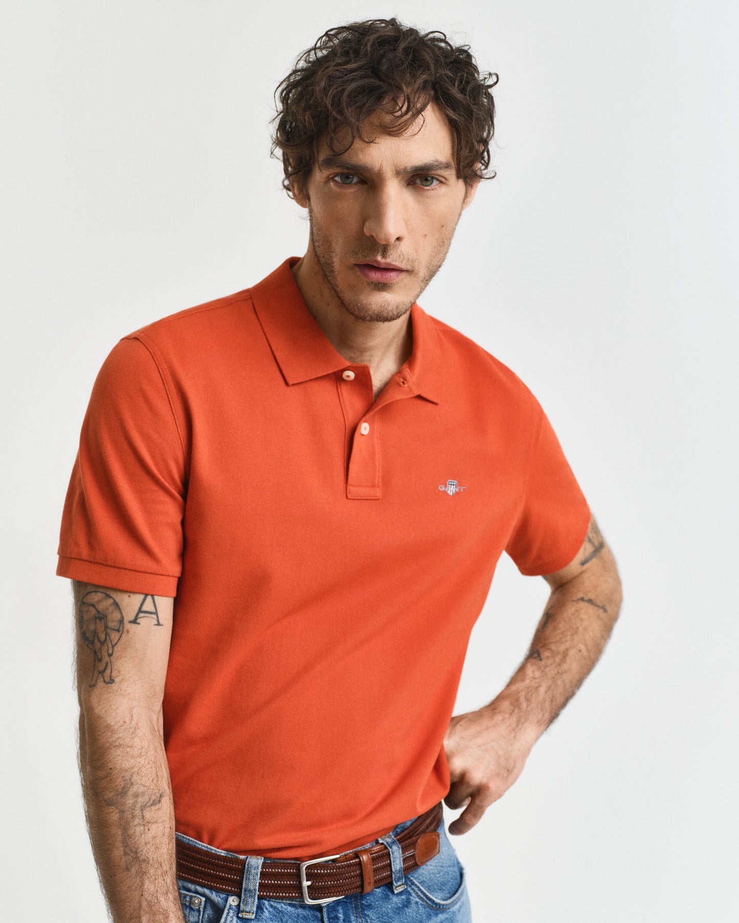 GANT Mens Regular Fit Short Sleeve Shield Logo Pique Polo - 845 Deep Orange