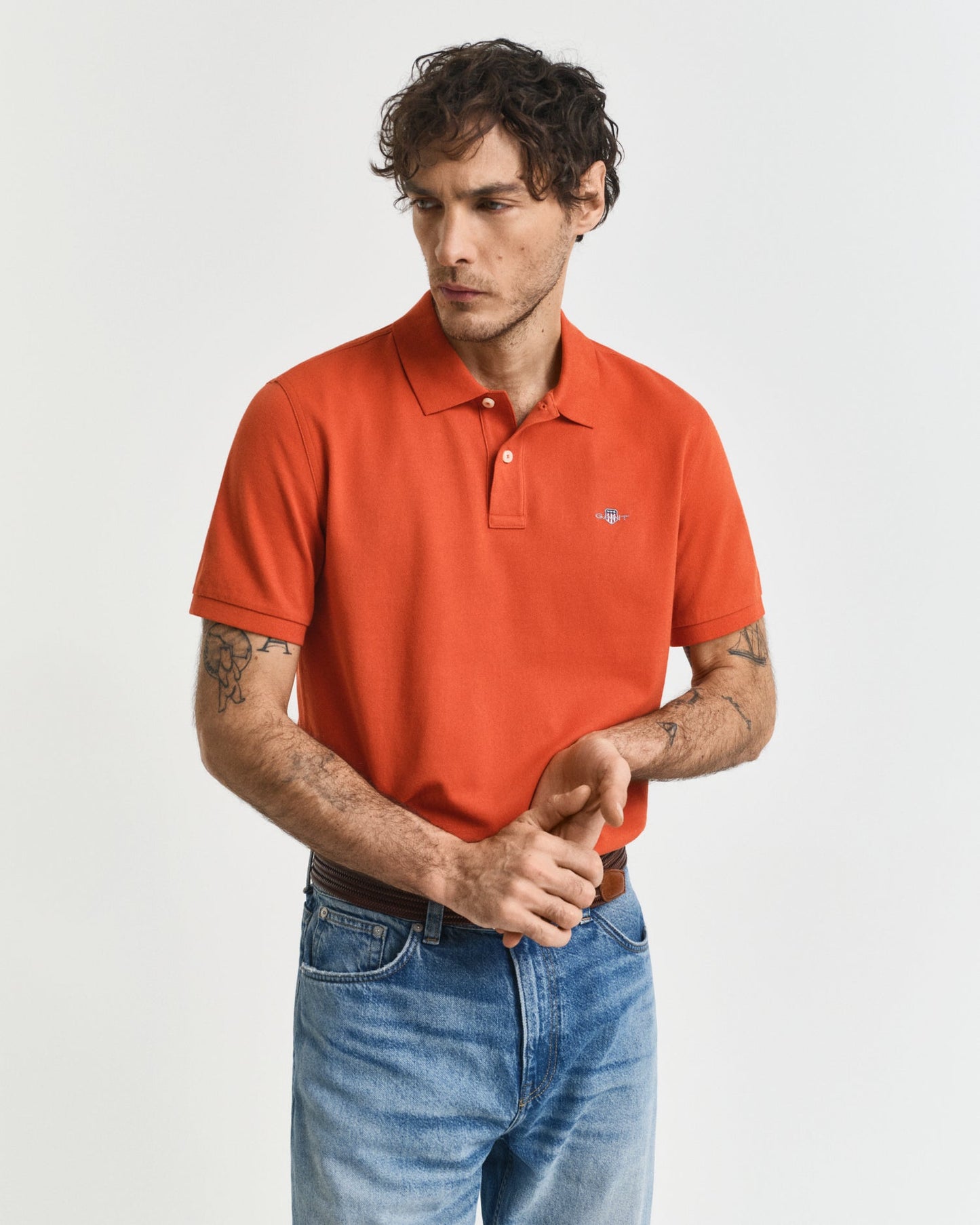 GANT Mens Regular Fit Short Sleeve Shield Logo Pique Polo - 845 Deep Orange