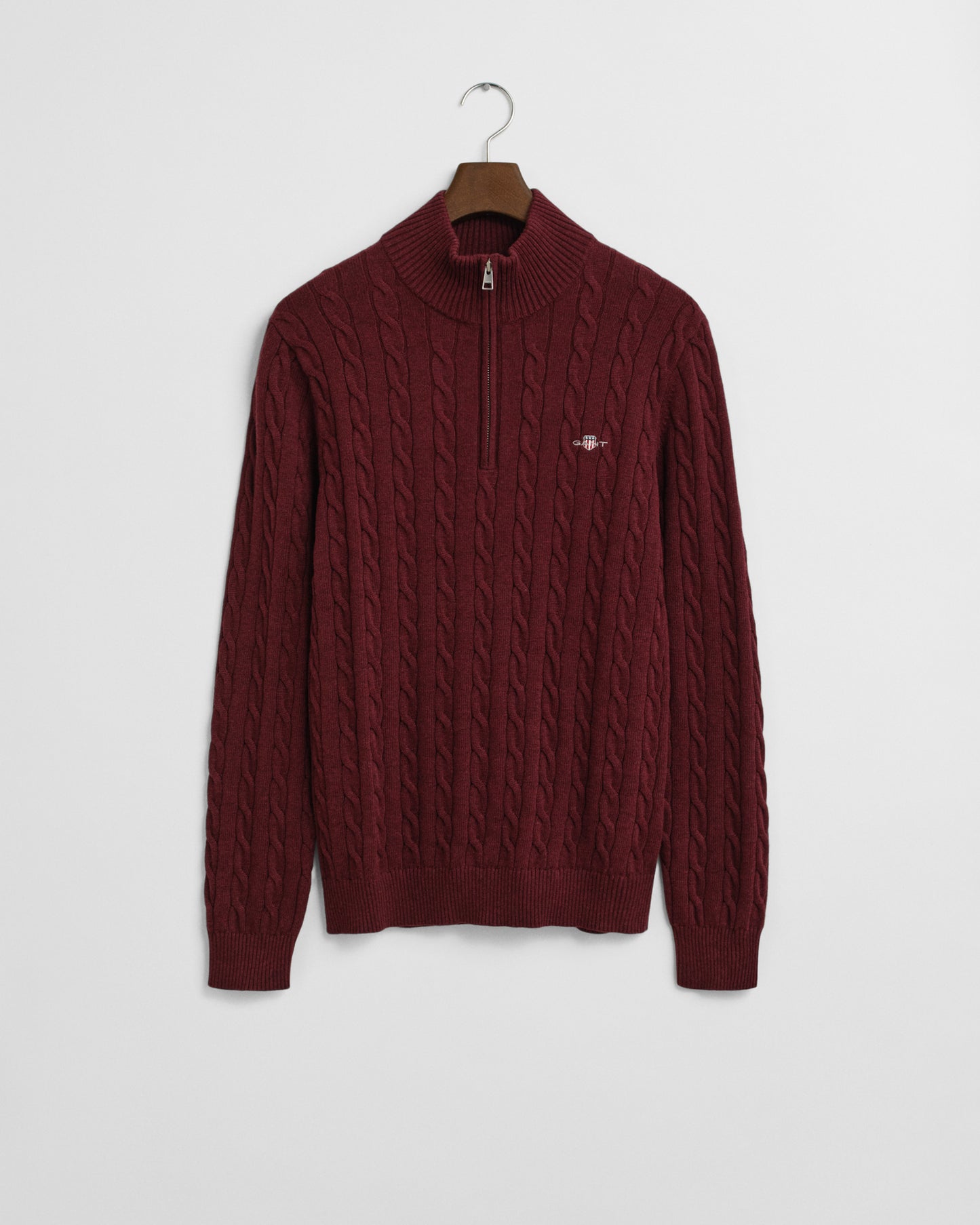 GANT Mens Cotton Cable Half Zip Jumper - 677 Bordeaux Melange