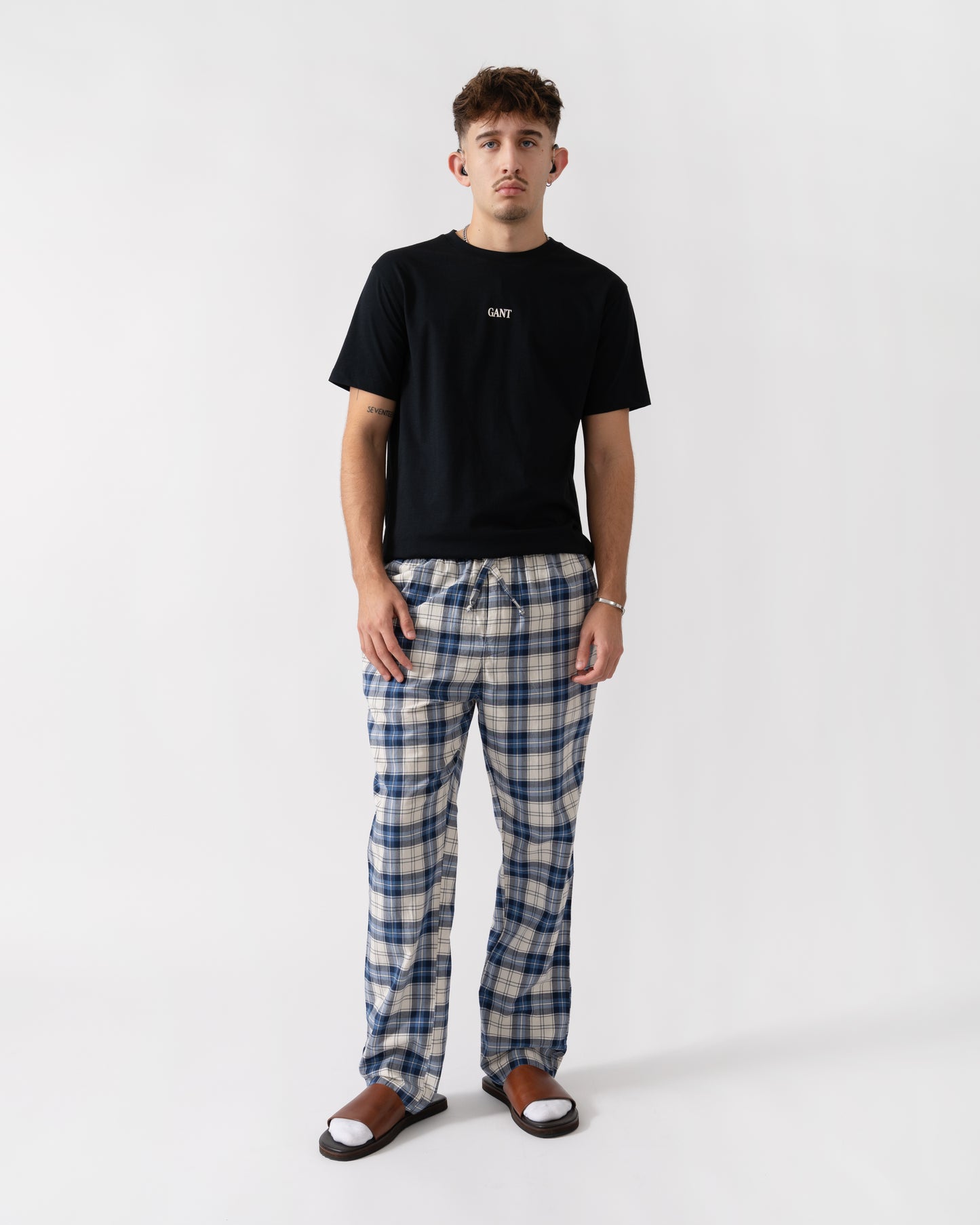 GANT Mens Checked Pyjama Pants - 473 Blue Water