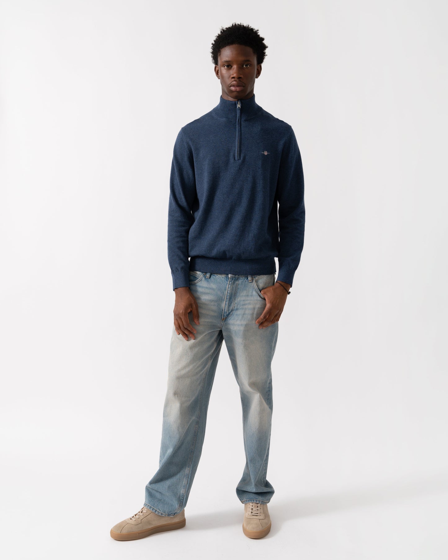 GANT Mens Classic Cotton Half Zip Jumper - 902 Dark Jeansblue Melange