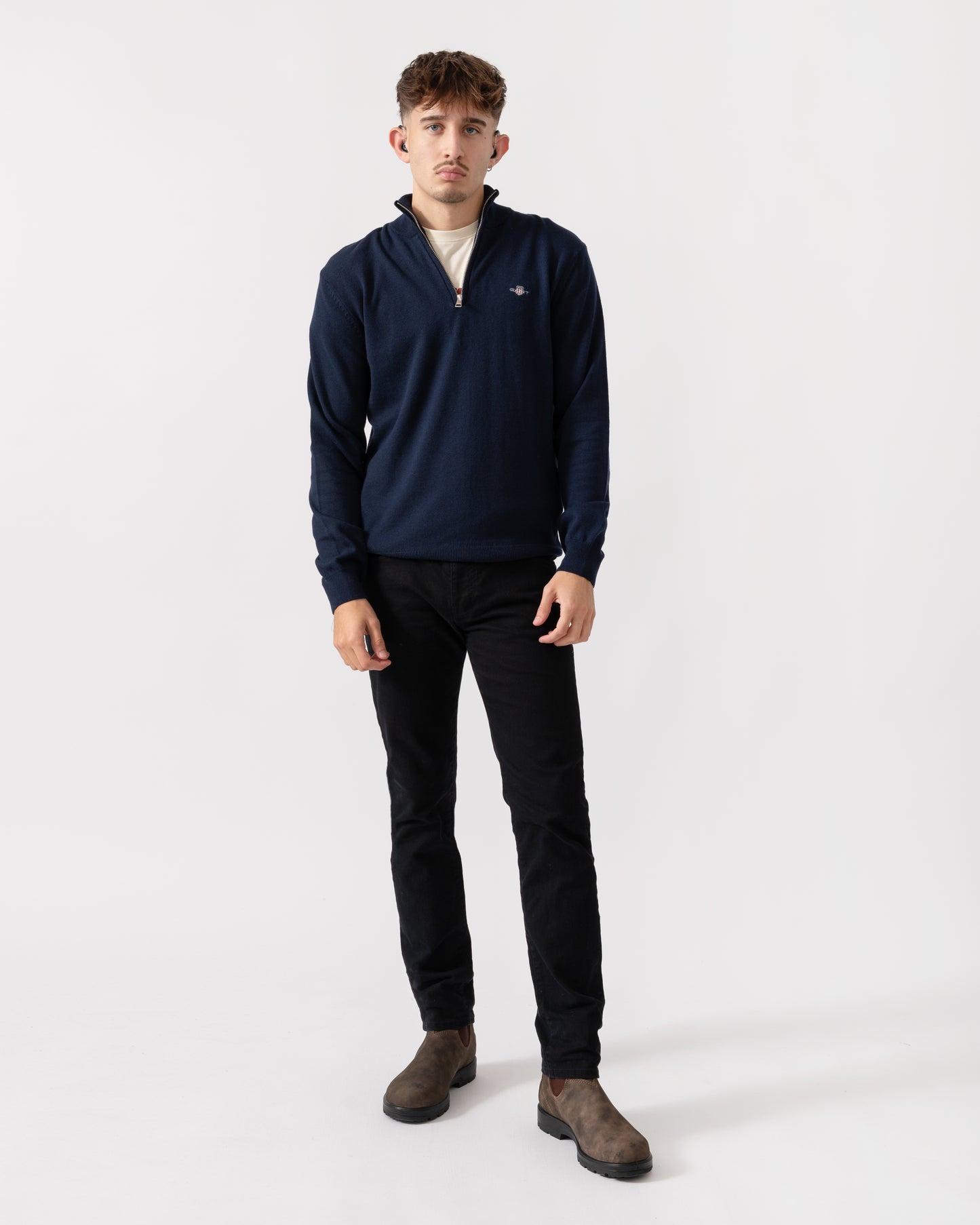 GANT Mens Cotton/Wool Blend Half Zip Jumper - 433 Evening Blue