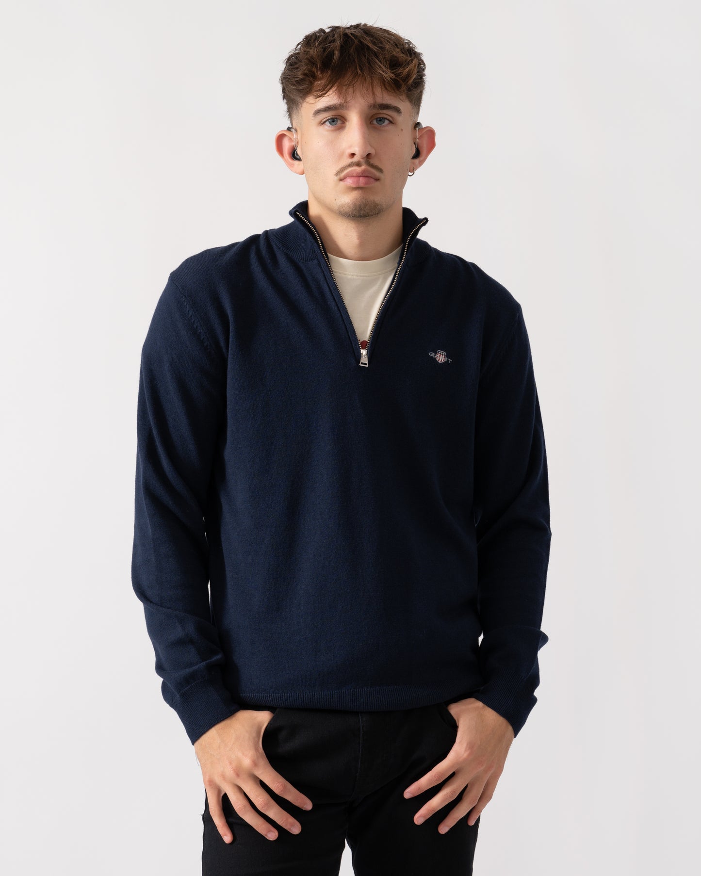 GANT Mens Cotton/Wool Blend Half Zip Jumper - 433 Evening Blue
