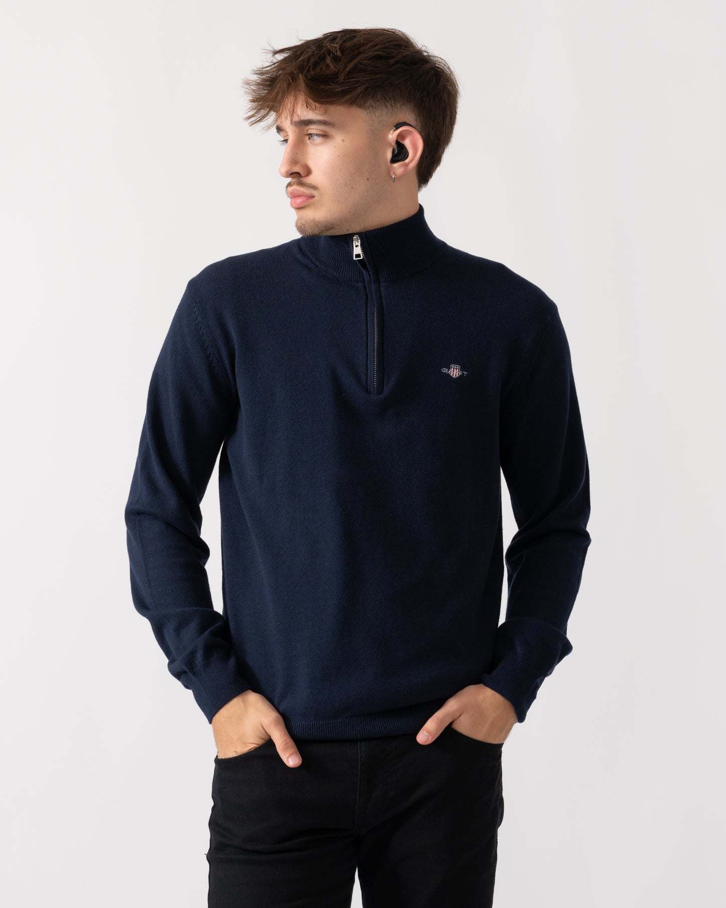 GANT Mens Cotton/Wool Blend Half Zip Jumper - 433 Evening Blue